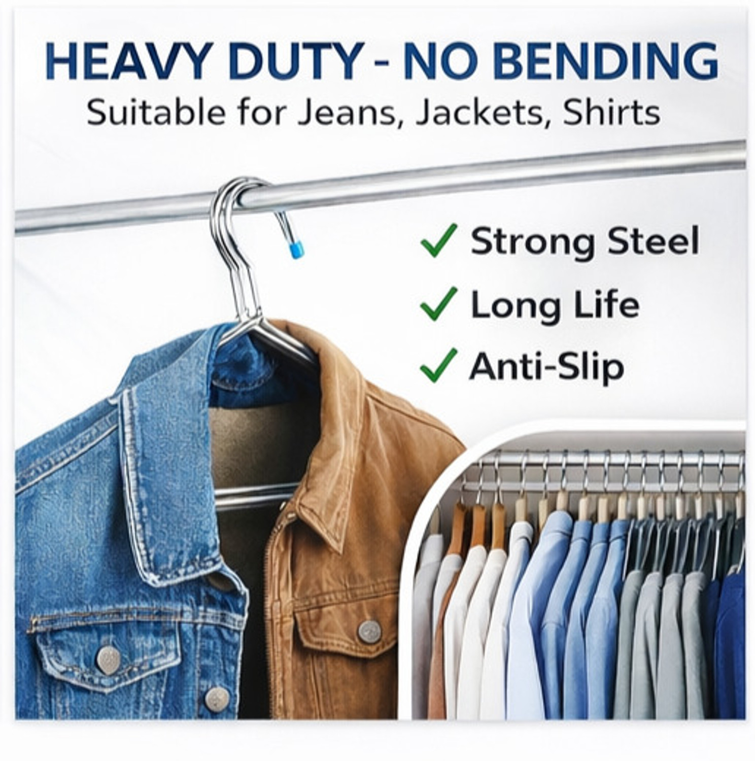 Image of HBBBROTHERS Pack of 24 Stainless Steel Hangers Heavy Duty Rust Proof Metal Steel Shirt Pack of 24 Hangers For Shirt
