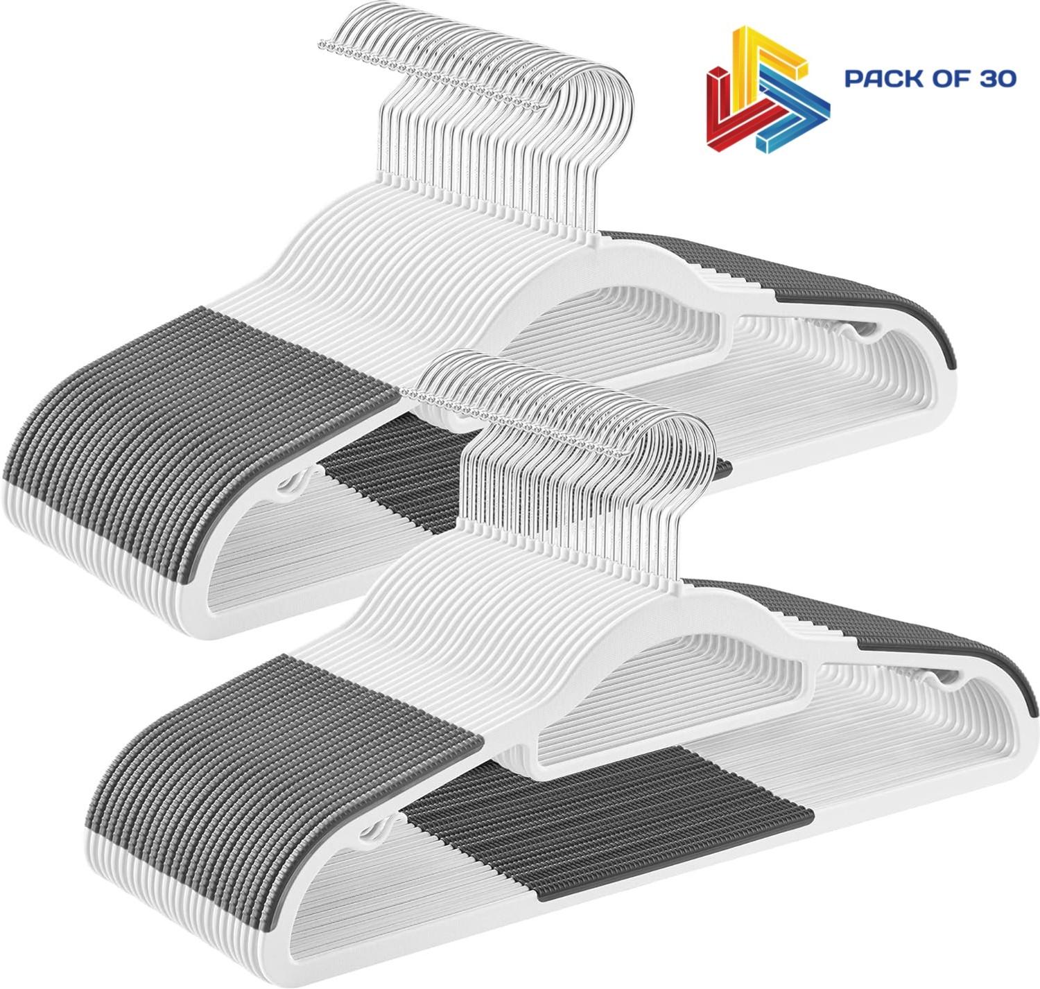 Image of LIGER BLINDS Plastic Clothes Hangers - Space Saving Dry & Wet Hangers with Non-Slip Pads Plastic Shirt Pack of 30 Hangers For Shirt