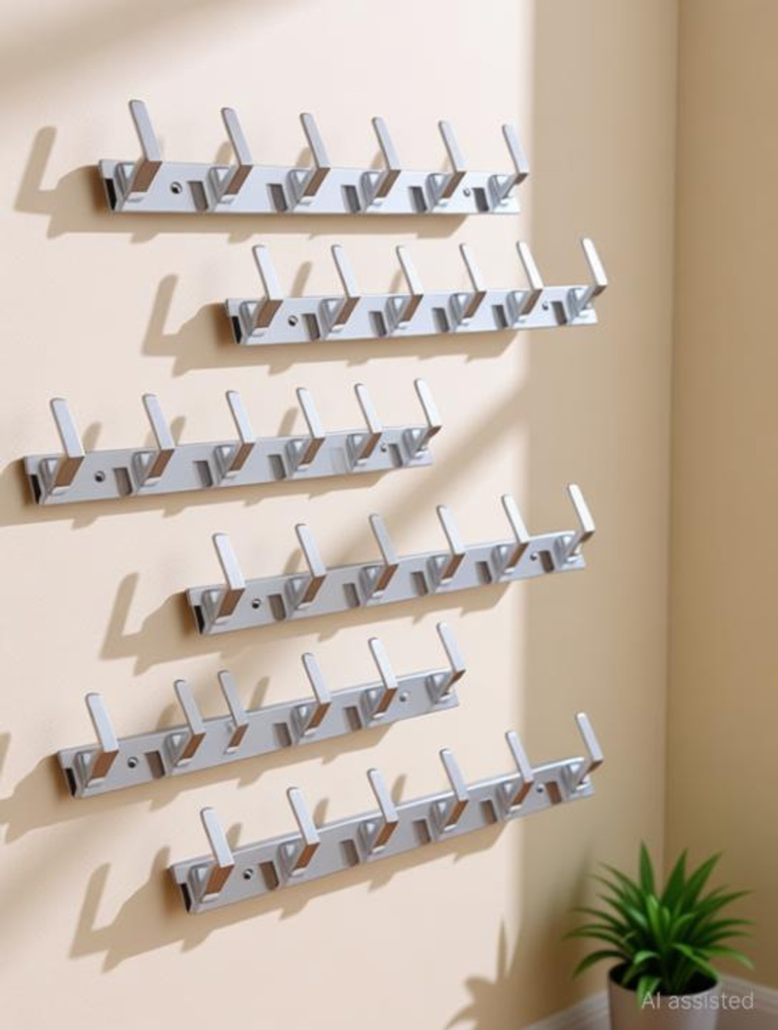 Image of ARSENTERPRISES Stainless Steel Khunti 6 Hook Cloth Hanger for Wall Clothes, Shirt Hanging Hooks Steel Scarf Pack of 6 Hangers For Scarf