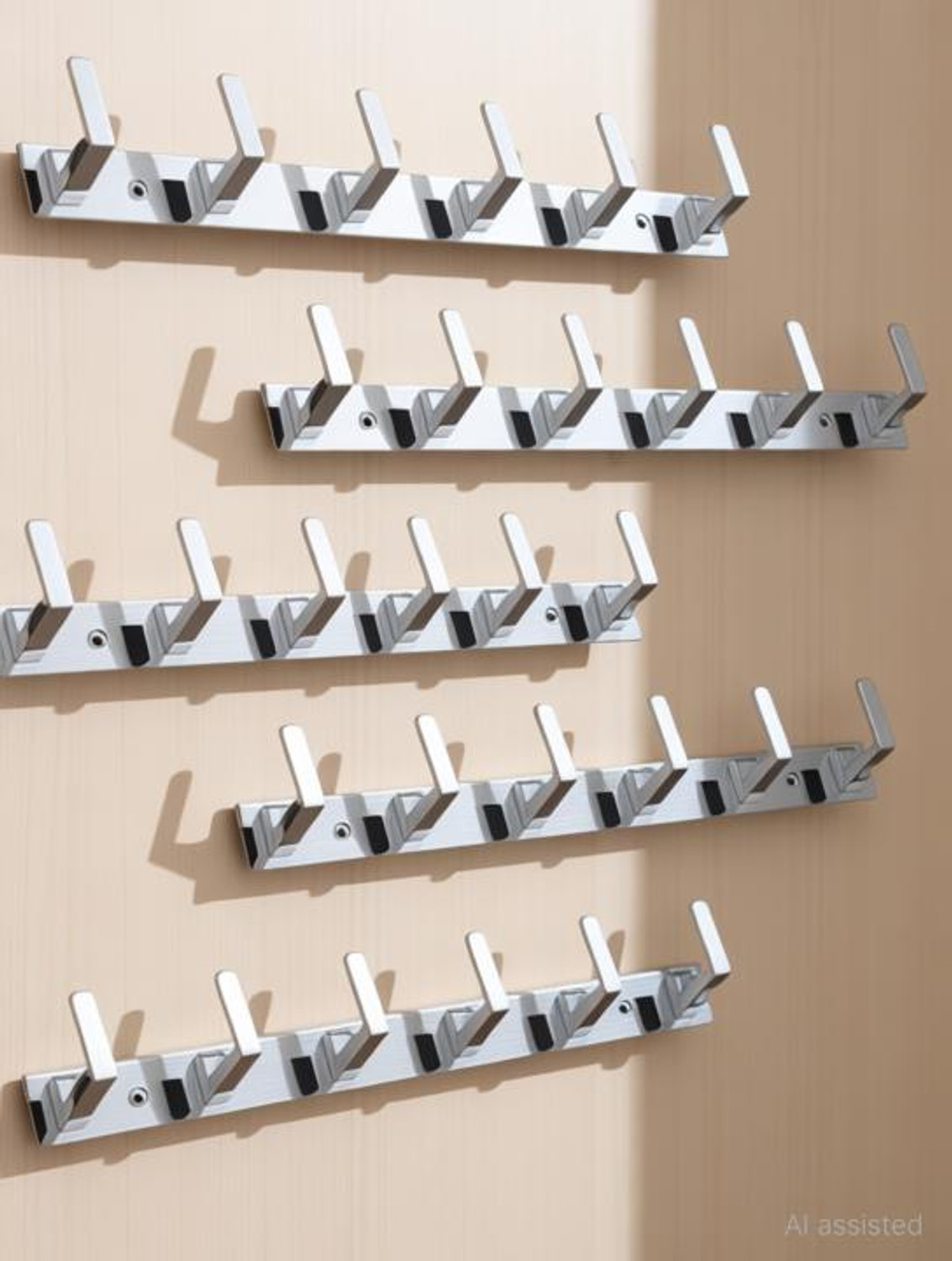 Image of ARSENTERPRISES Stainless Steel Khunti 6 Hook Cloth Hanger for Wall Clothes, Shirt Hanging Hooks Steel Scarf Pack of 6 Hangers For Scarf