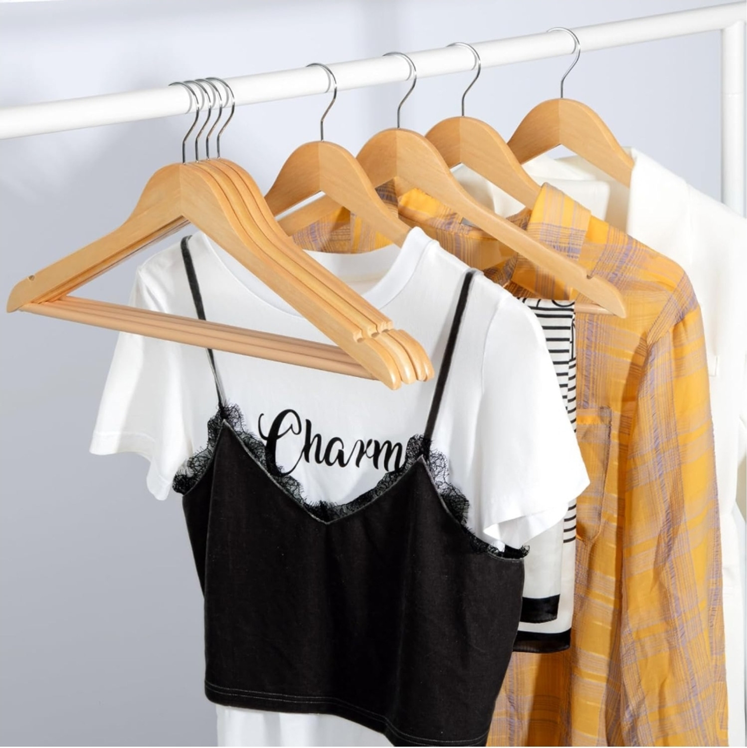 Image of Star Work Solid Wood Hangers,with Extra Smooth Finish Wooden Shirt Pack of 8 Hangers For Shirt
