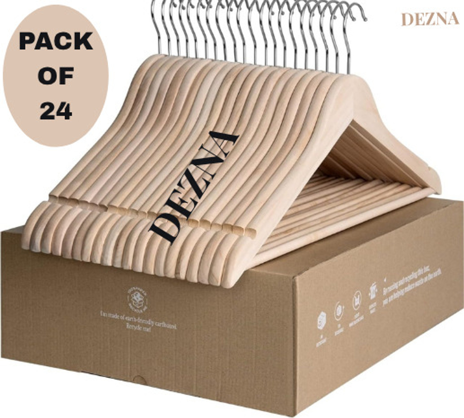 Image of DEZNA Wooden Plastic Space Saving Plastic Coat Pack of 24 Hangers For Coat