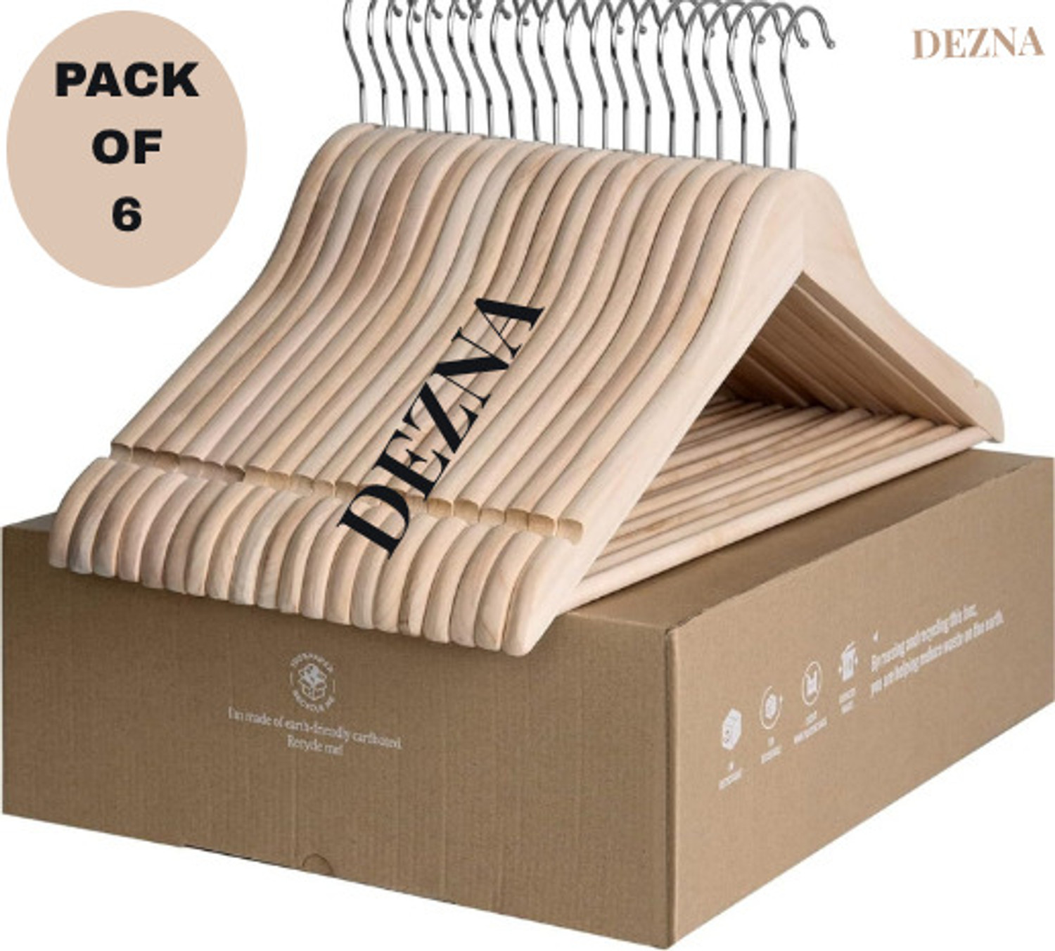 Image of DEZNA Wooden Plastic Space Saving Plastic Coat Pack of 6 Hangers For Coat