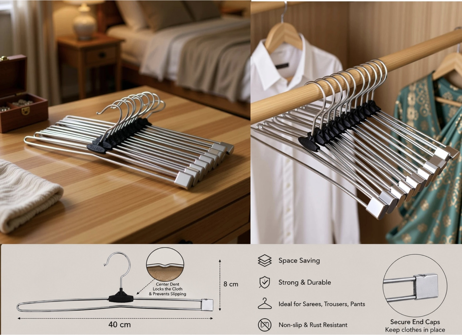 Image of Lashkara Lockable Push clip design for sarees, pants, skirts, clothes Steel Saree Pack of 12 Hangers For Saree