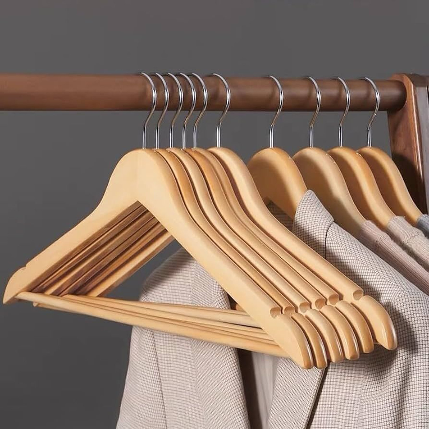Image of Ishtyle Lotus Wood Anti-Slip Clothes Hanger | Suits, Jackets, Shirts, Trousers, Dresses Wooden Shirt Pack of 24 Hangers For Shirt