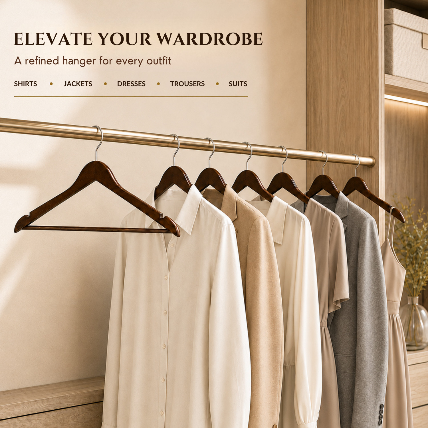 Image of WHISKET Premium Solid Wood Hangers Wood Hangers with 360-Degree Rotatable Hook-Notches Wooden Coat Pack of 36 Hangers For Coat