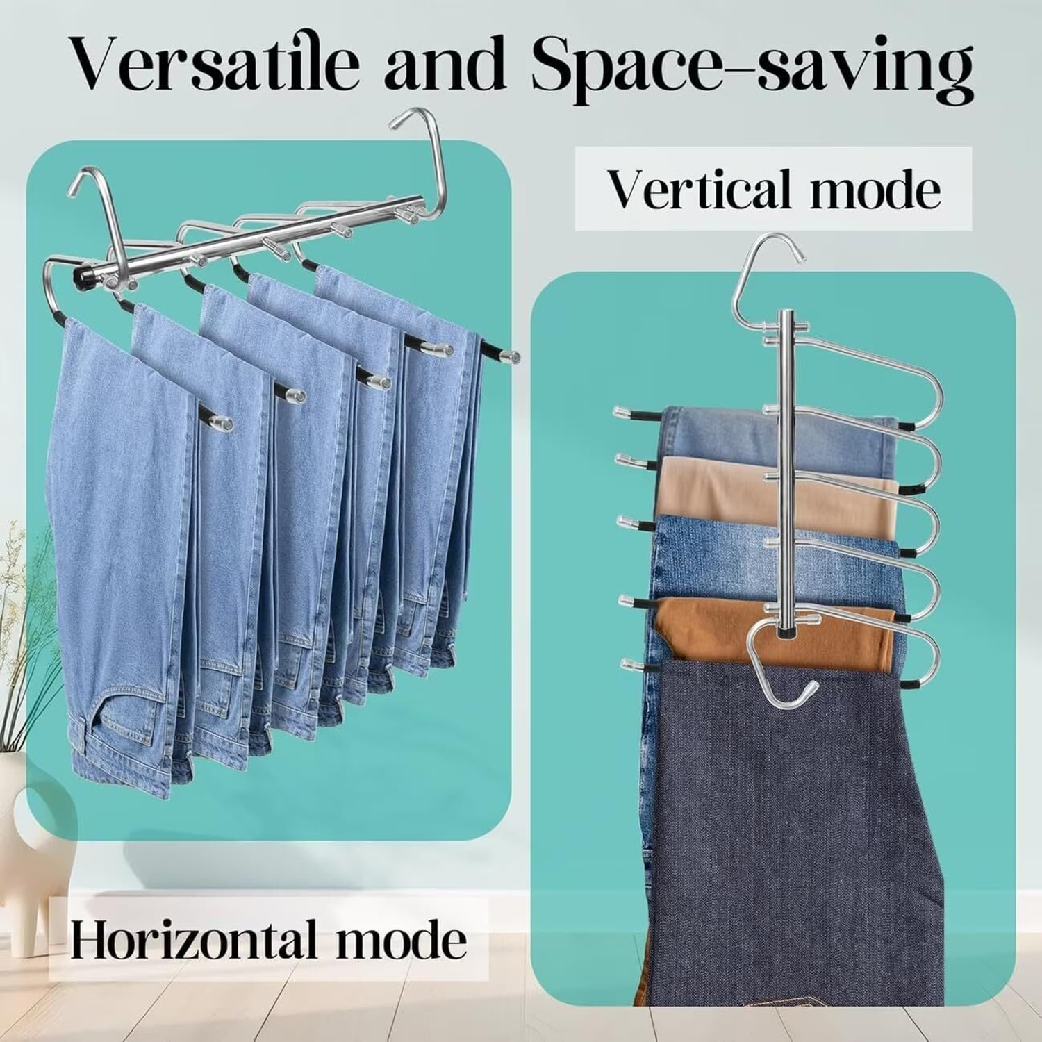 Image of wintrezza 5 in 1 Stainless Steel Foldable Hangers for Clothes Hanging Multi Layer Steel Trousers Hanger For Trousers (Silver)