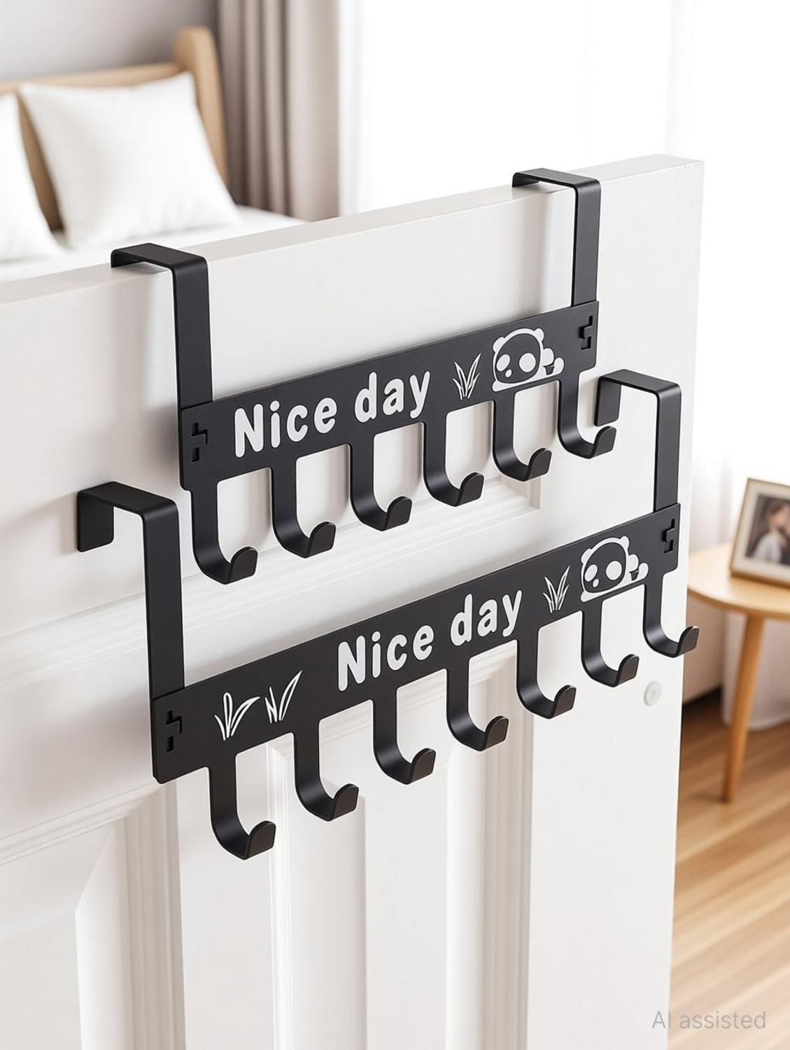Image of KESOL Metal Over-the-Door Hook Rack - 6 Hooks for Hanging Clothes, Towels & Bags Steel Shirt Pack of 2 Hangers For Shirt