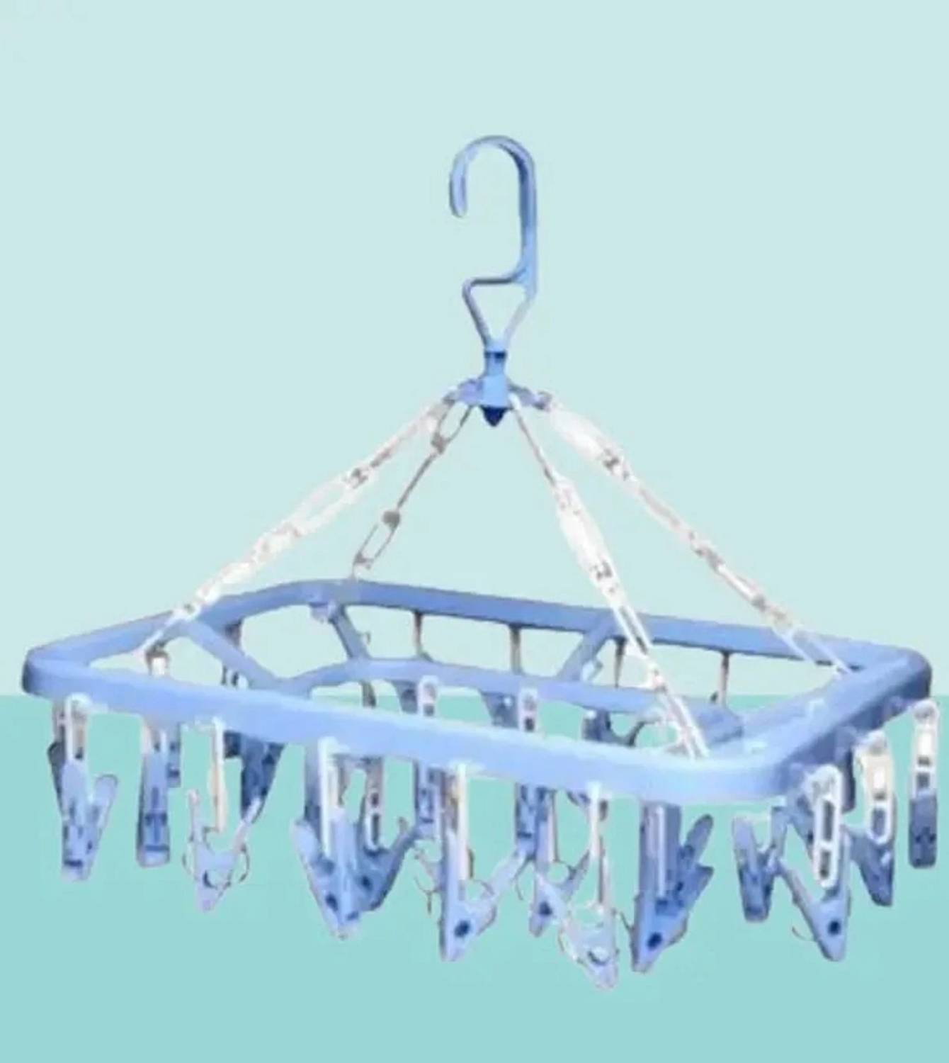 ABADAF 32-Clip Plastic Folding Laundry Drying Rack - Blue Sock & Baby Clothes Hanger Plastic Tie Hanger For Tie