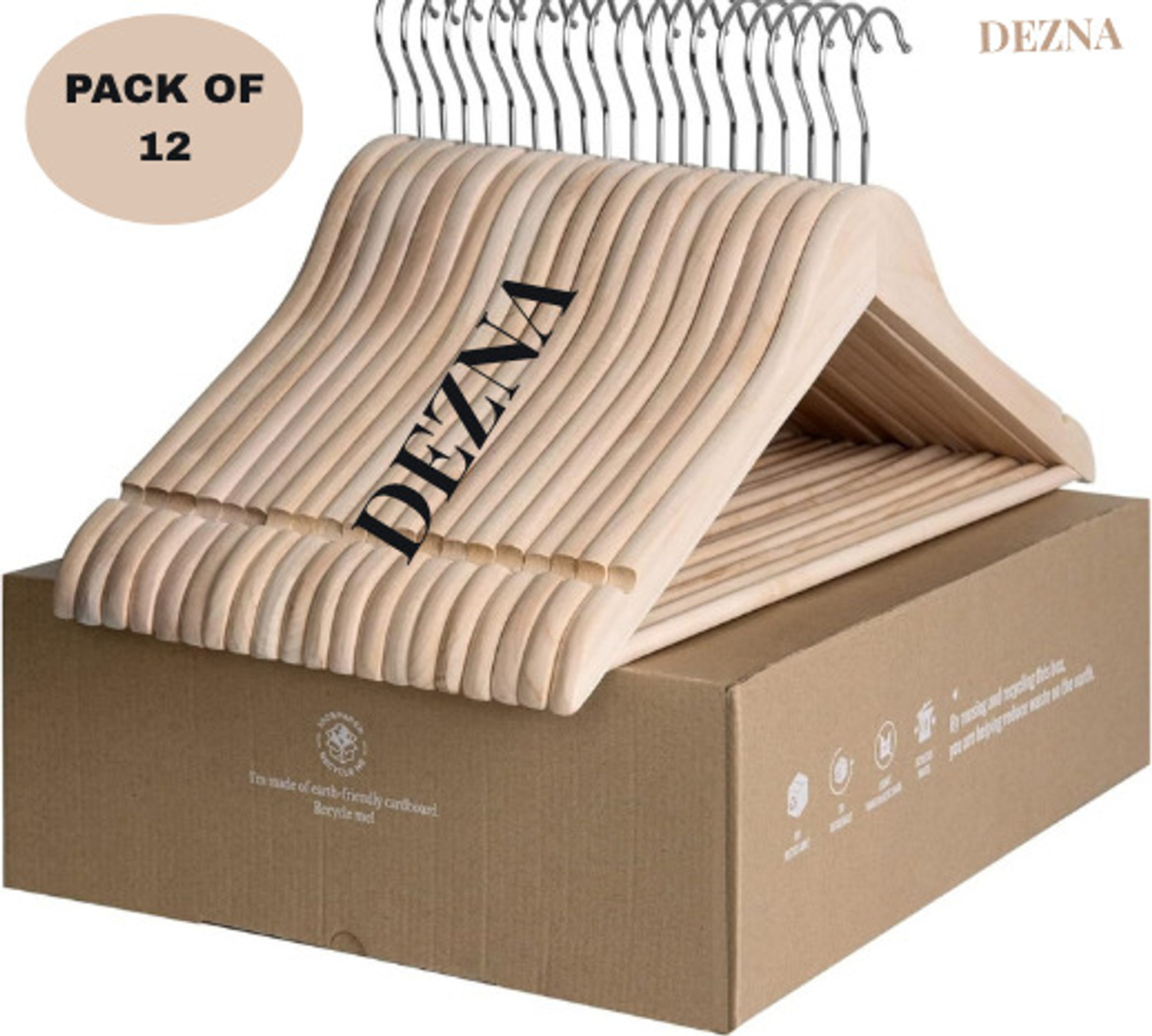 Image of DEZNA Wooden Plastic Space Saving Plastic Coat Pack of 12 Hangers For Coat