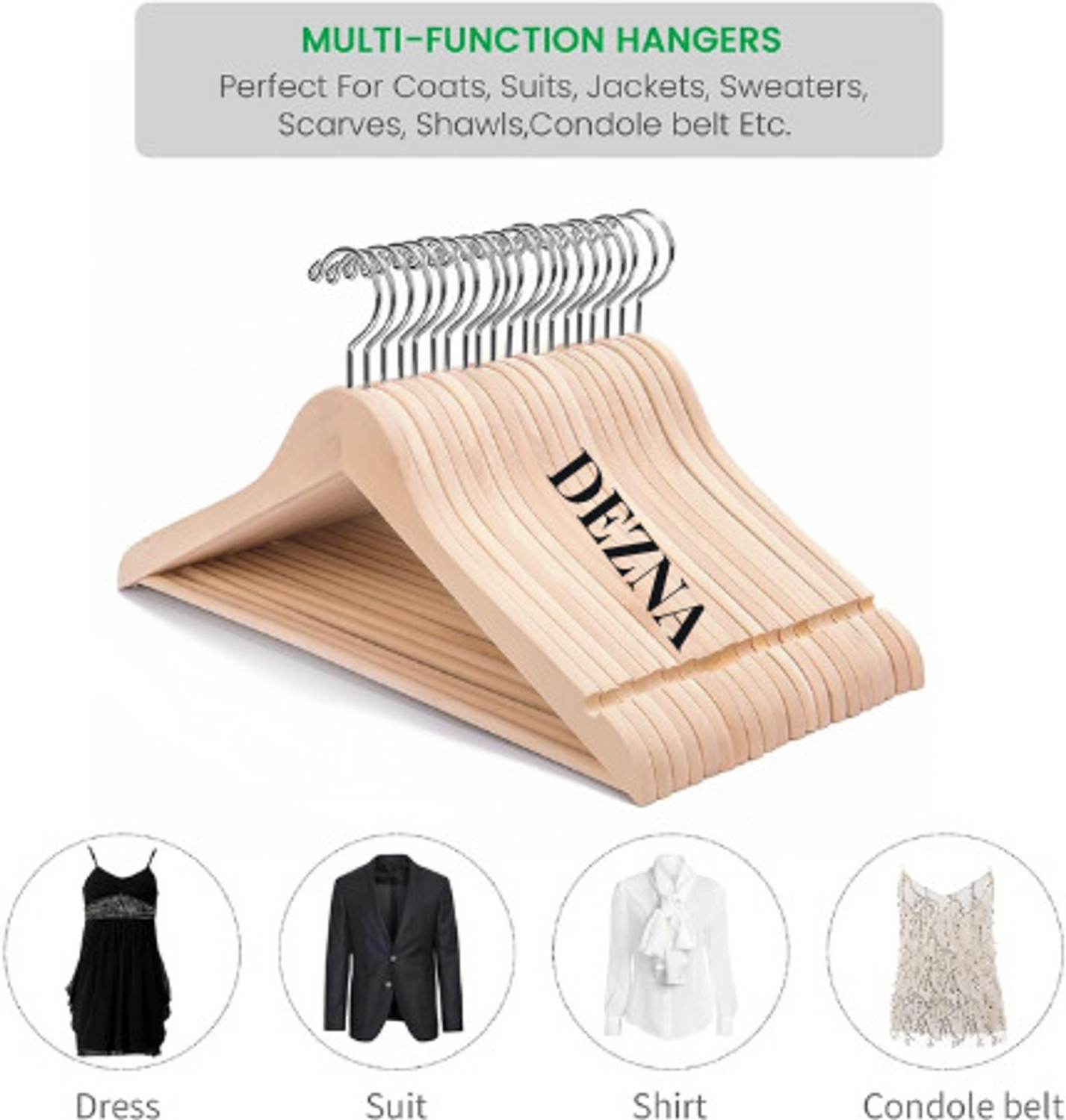 Image of DEZNA Wooden Plastic Space Saving Plastic Coat Pack of 6 Hangers For Coat