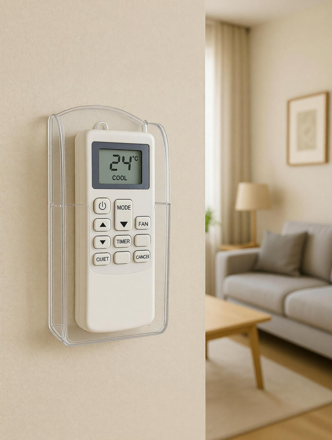Image of HIan Wall Mounted Remote Control Holder with Self Adhesive Hook, Clear PET Organizer, Accessories Organizer