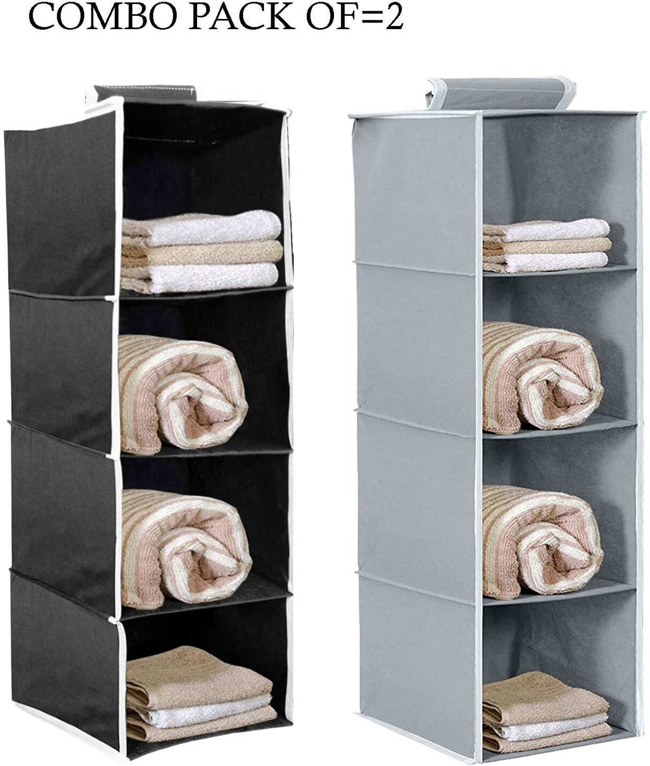 Image of compactcarry Non-Woven 4 Shelf Closet Hanging Organizer /Clothes Storage Wardrobe Almirah Closet Organizer