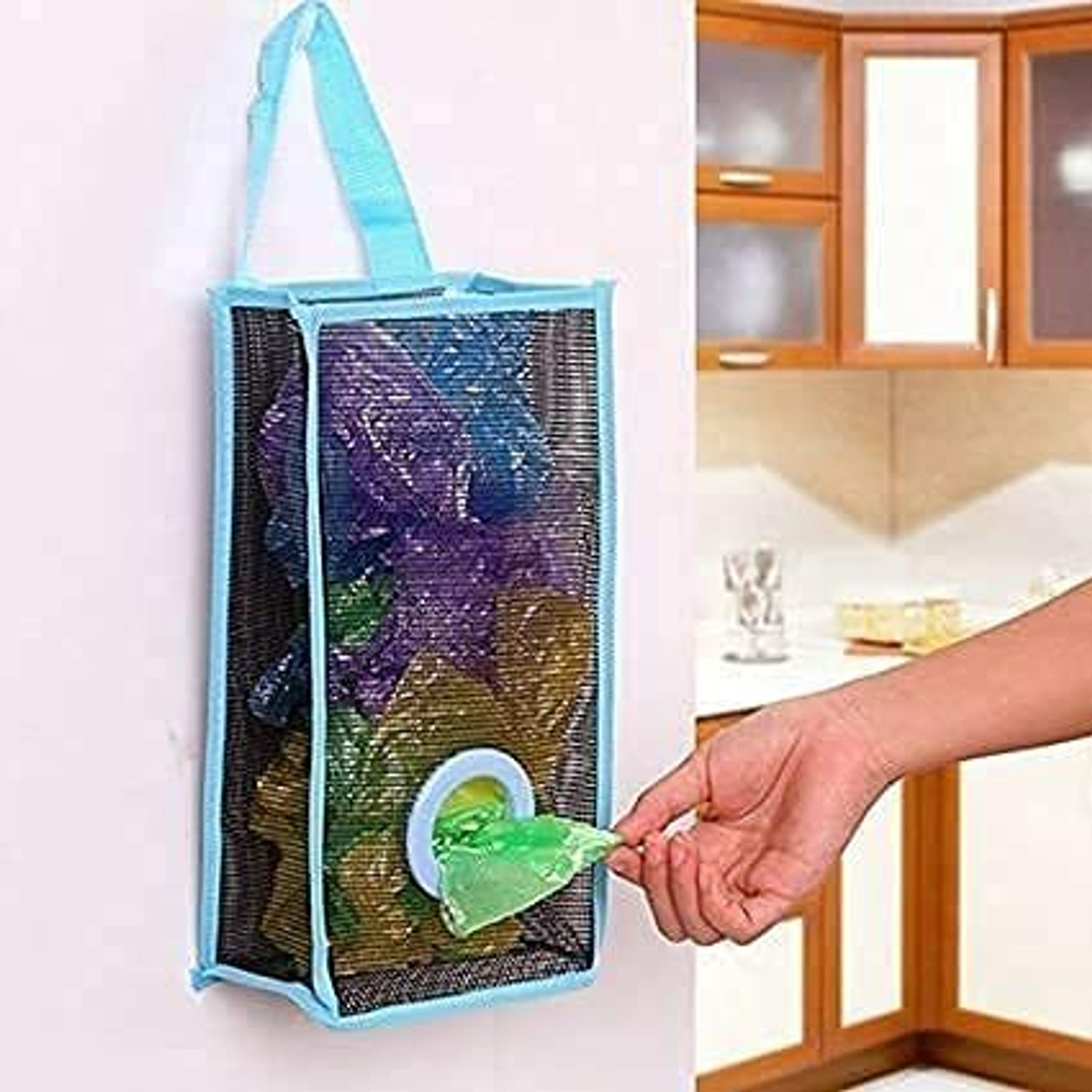 Image of Rexmon Kitchen Organizer Plastic Wall Mounted Rubbish Bag Container Kitchen Paper Dispense Mesh Hanging Bag Paper Dispenser