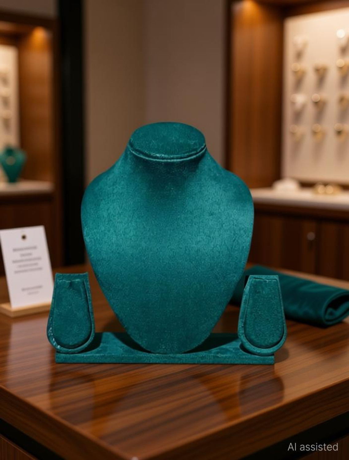 Image of GS Collection NECKLACE STAND GREEN SUEDE 8 INCH Jewellery Organizer