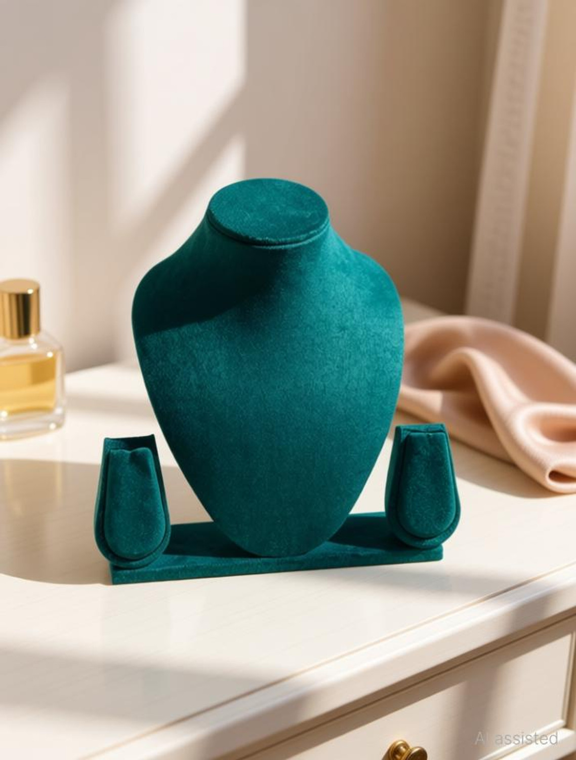 Image of GS Collection NECKLACE STAND GREEN SUEDE 8 INCH Jewellery Organizer