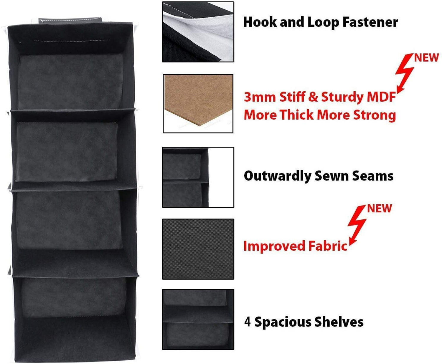 Image of compactcarry Non-Woven 4 Shelf Closet Hanging Organizer /Clothes Storage Wardrobe Almirah Closet Organizer