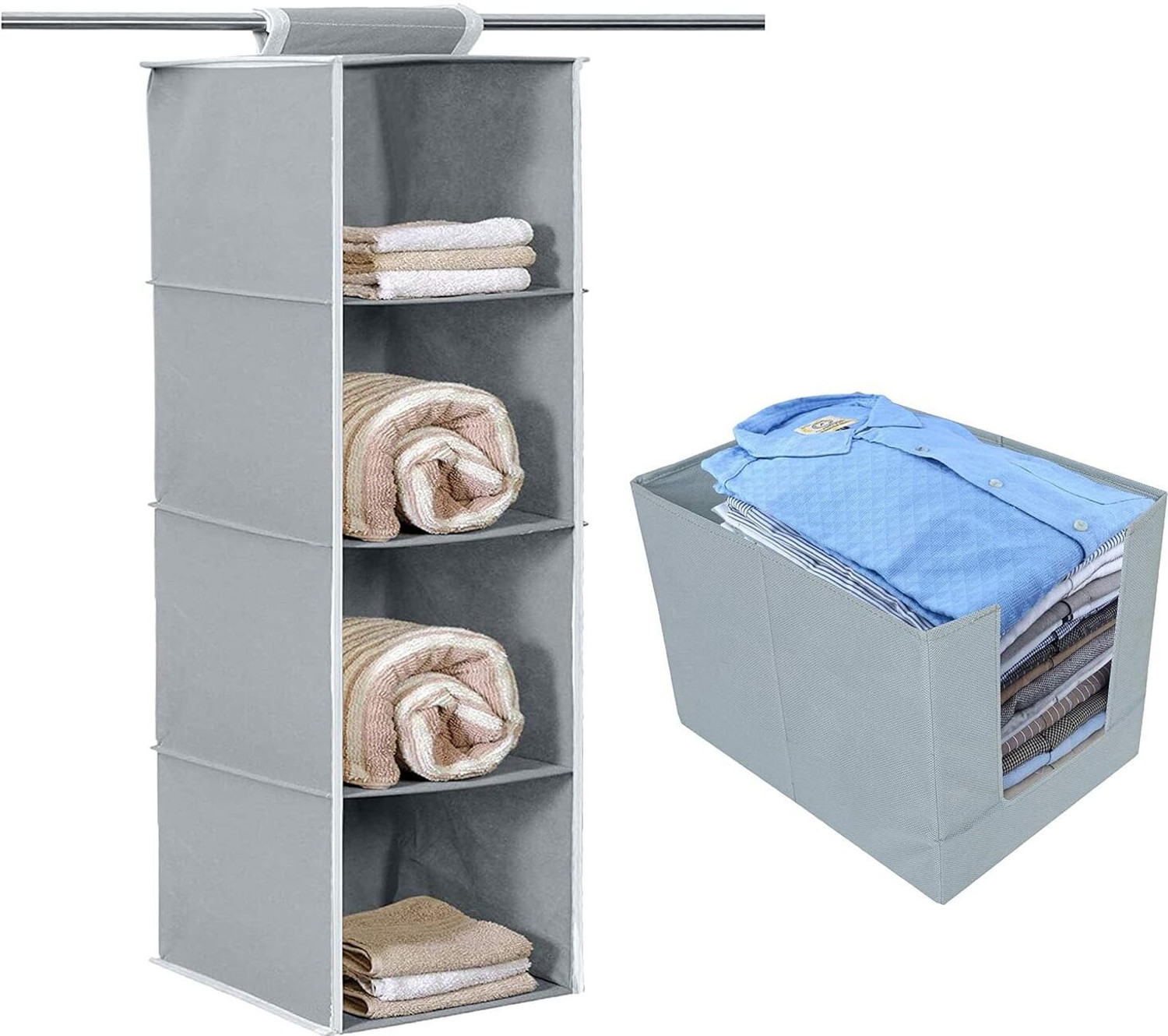 Image of KUBER INDUSTRIES 4 Shelf Closet Hanging Organizer, 4 Tier Closet Wardrobe Organizer Clothes Storage Hanger for Family Closet Bedroom(Grey) Closet Organizer