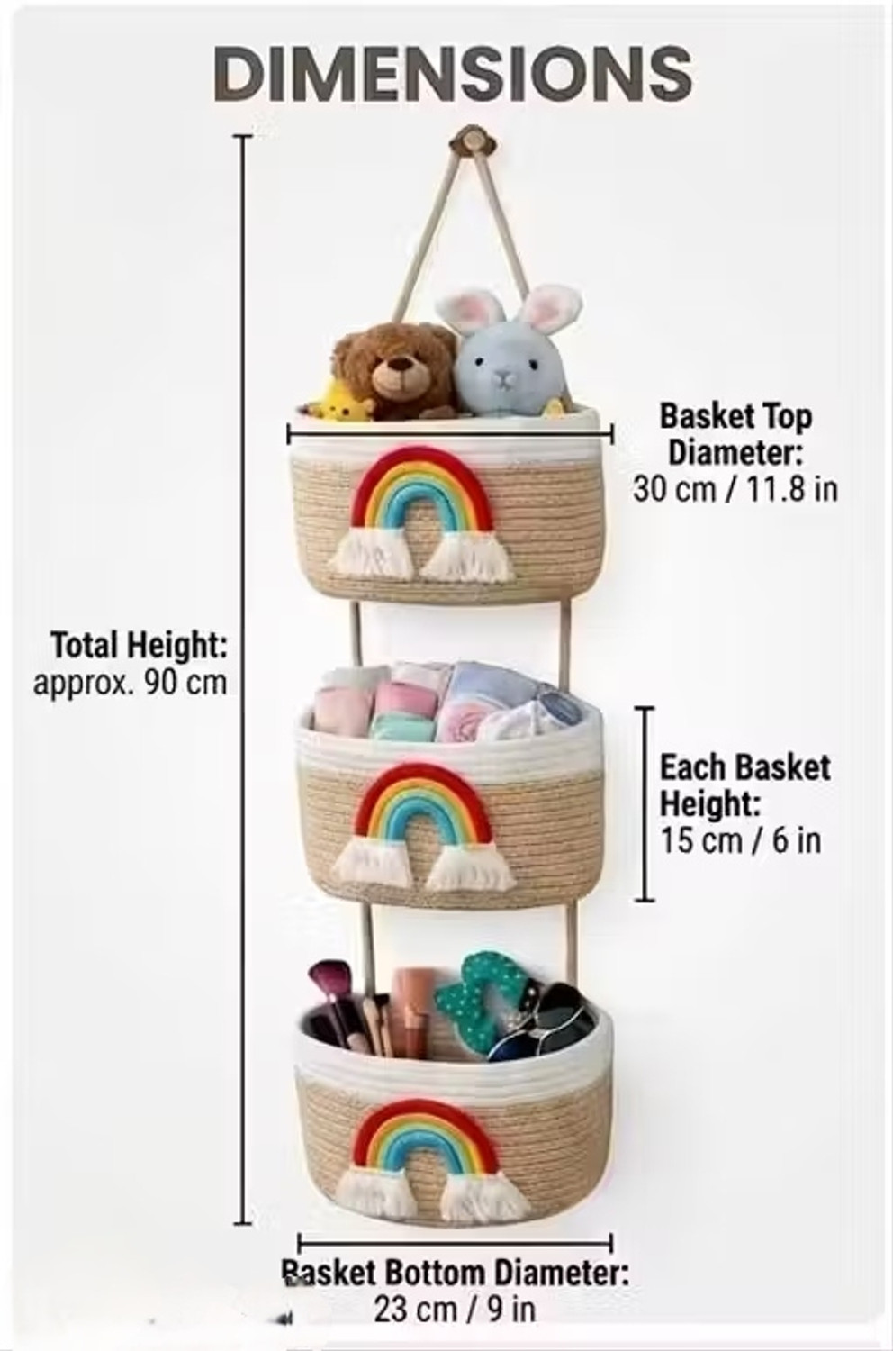 Image of Bizboost Rainbow Wall Hanging Storage Basket Organizer (3 Tier) Jewellery Organizer, Stationery Organizer, Accessories Organizer