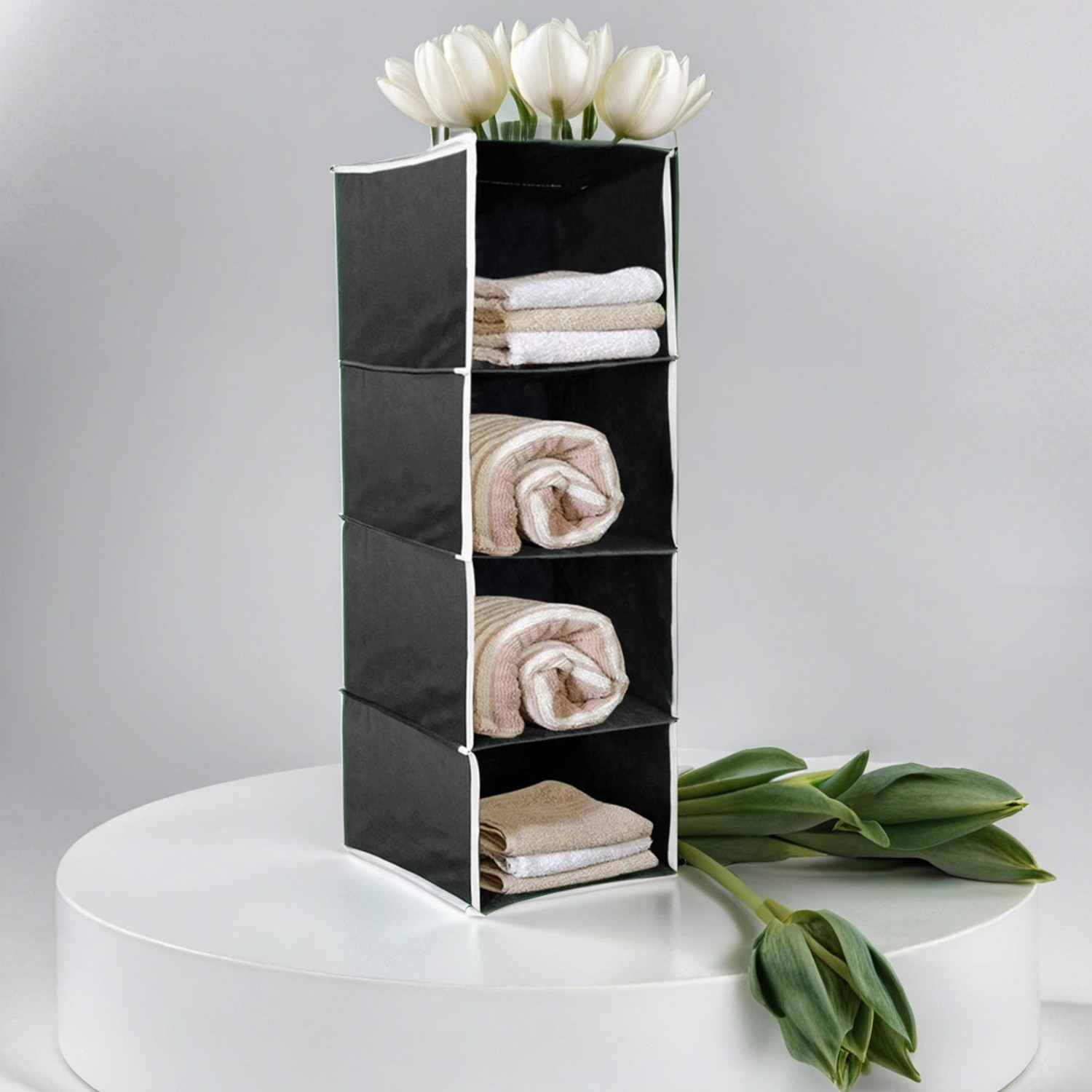 Image of compactcarry Non-Woven 4 Shelf Closet Hanging Organizer /Clothes Storage Wardrobe Almirah Closet Organizer