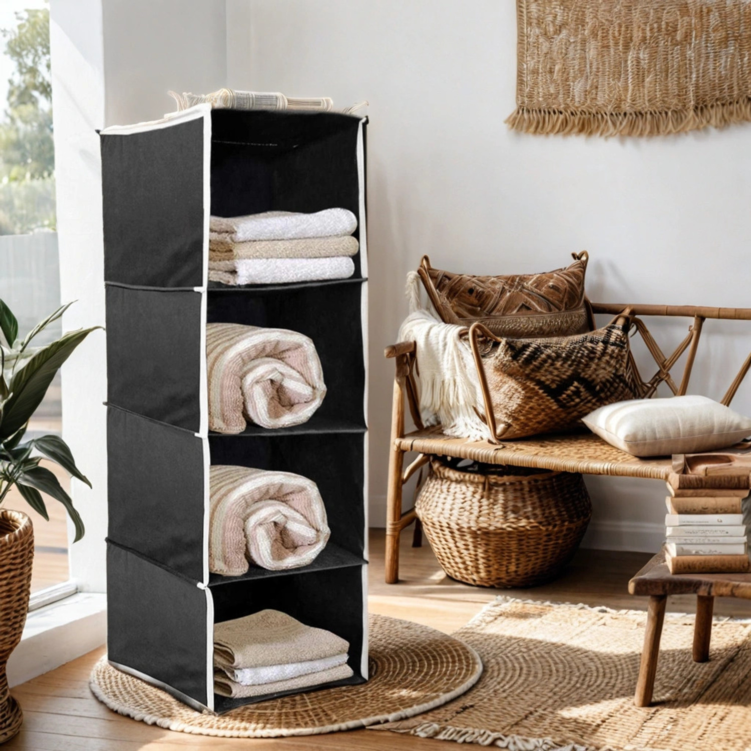 Image of compactcarry Non-Woven 4 Shelf Closet Hanging Organizer /Clothes Storage Wardrobe Almirah Closet Organizer