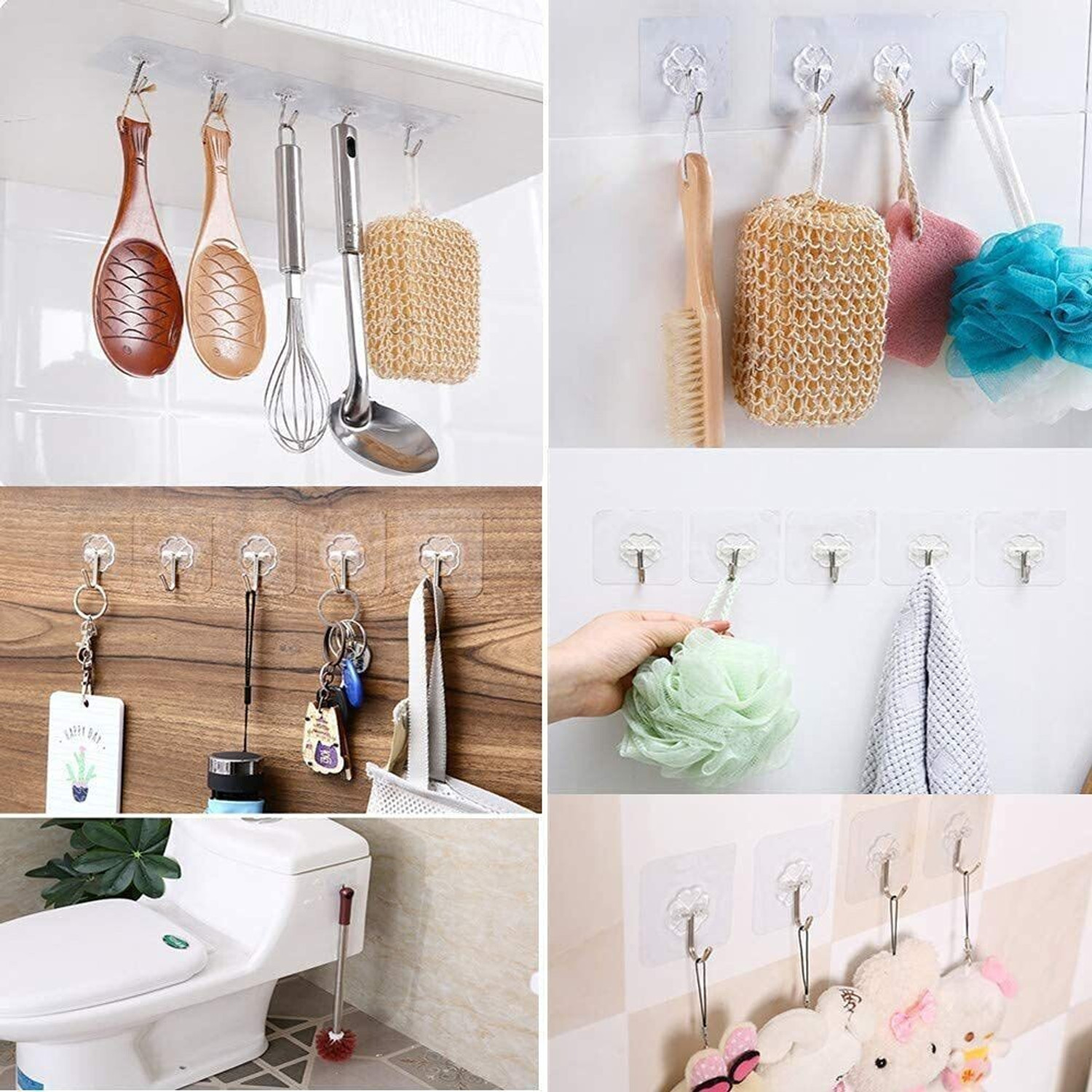 Image of Kala Nagari Pack of 12 New ABS Hook Towel Hanger for Kitchen /Bathroom /Utensil PINX12.253 Transparent Towel Holder