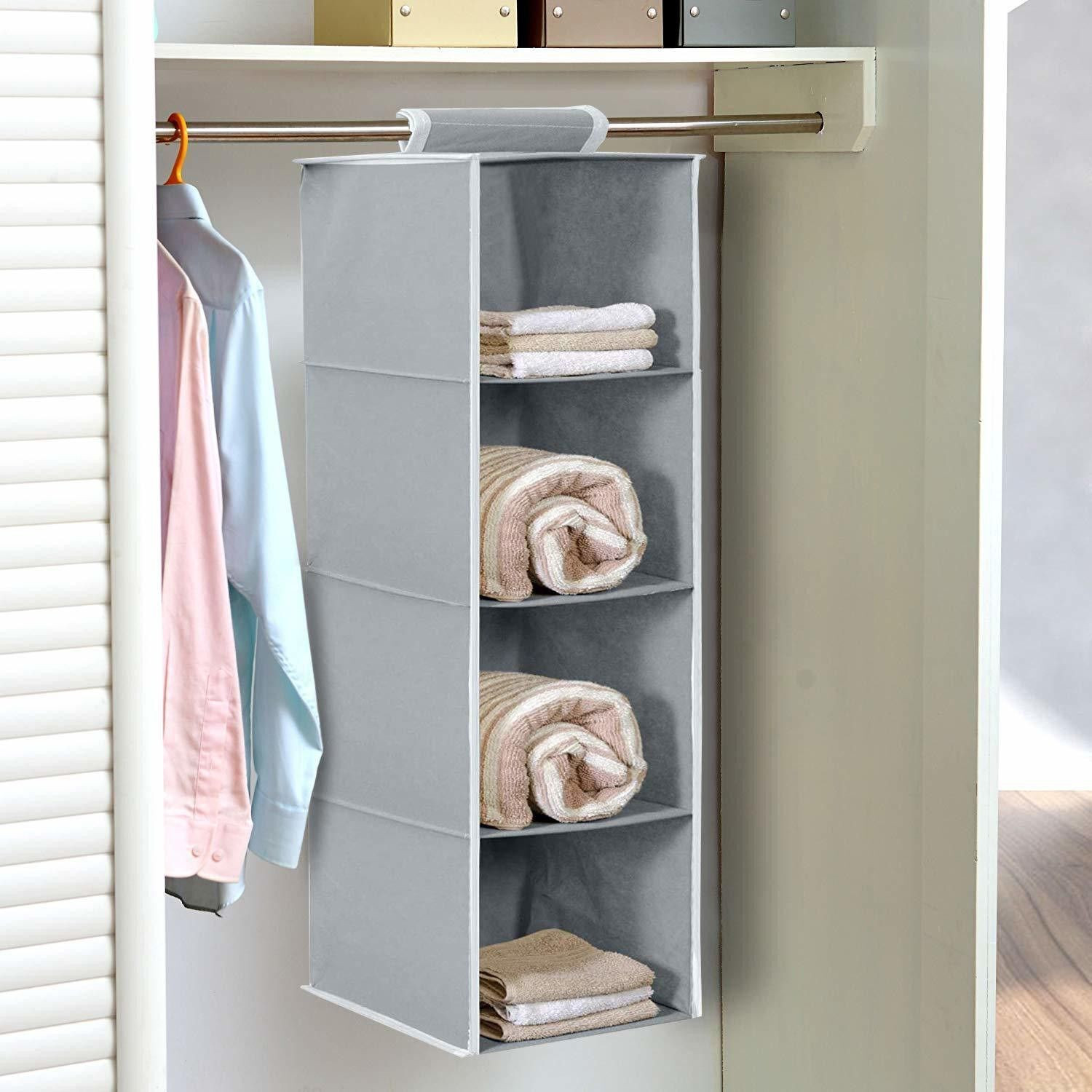 Image of KUBER INDUSTRIES 4 Shelf Closet Hanging Organizer, 4 Tier Closet Wardrobe Organizer Clothes Storage Hanger for Family Closet Bedroom(Grey) Closet Organizer