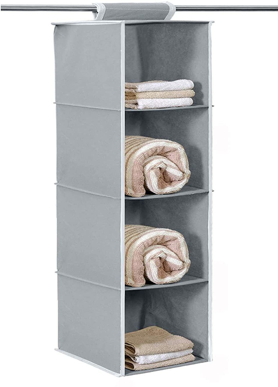 Image of KUBER INDUSTRIES 4 Shelf Closet Hanging Organizer, 4 Tier Closet Wardrobe Organizer Clothes Storage Hanger for Family Closet Bedroom(Grey) Closet Organizer