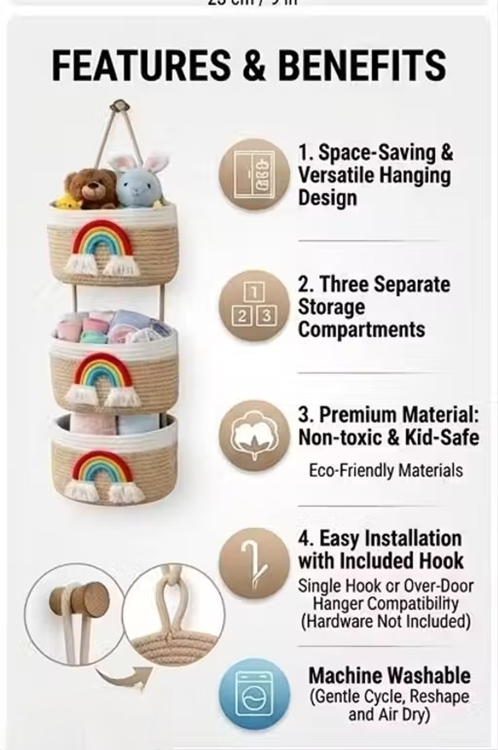 Image of Bizboost Rainbow Wall Hanging Storage Basket Organizer (3 Tier) Jewellery Organizer, Stationery Organizer, Accessories Organizer