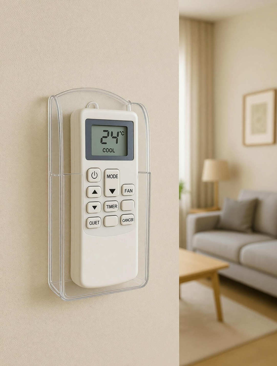 Image of HIan Wall Mounted Remote Control Holder with Self Adhesive Hook, Clear PET Organizer, Accessories Organizer