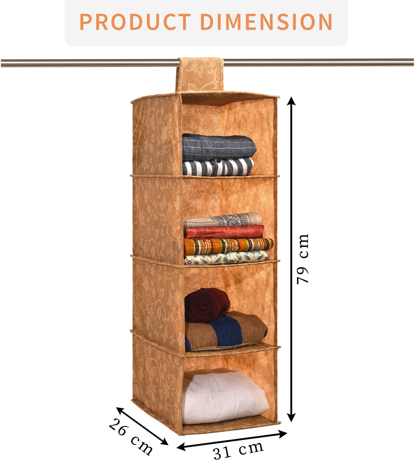 Image of KUBER INDUSTRIES Non Woven Foldable 4 Shelf Hanging Closet Organizer | New Flower - Brown Closet Organizer