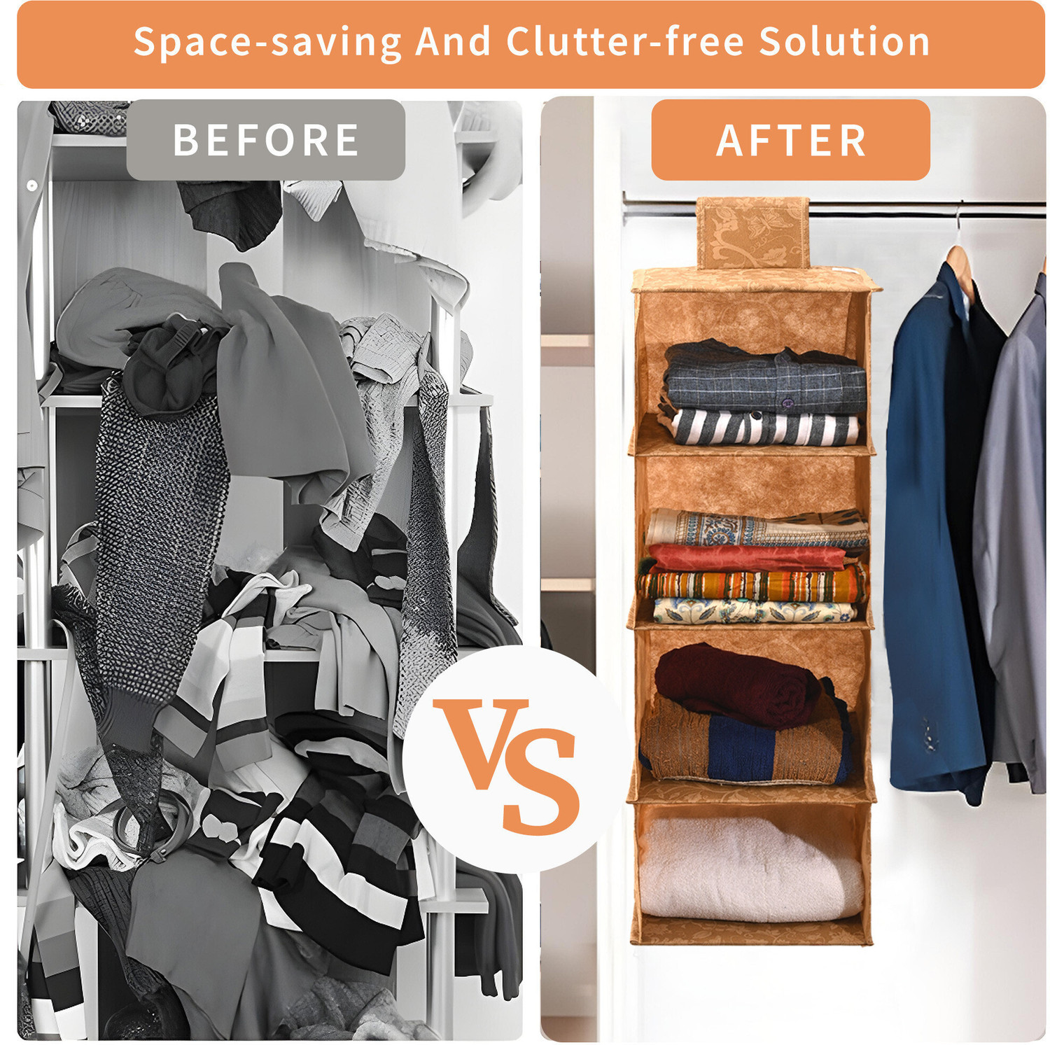 Image of KUBER INDUSTRIES Non Woven Foldable 4 Shelf Hanging Closet Organizer | New Flower - Brown Closet Organizer