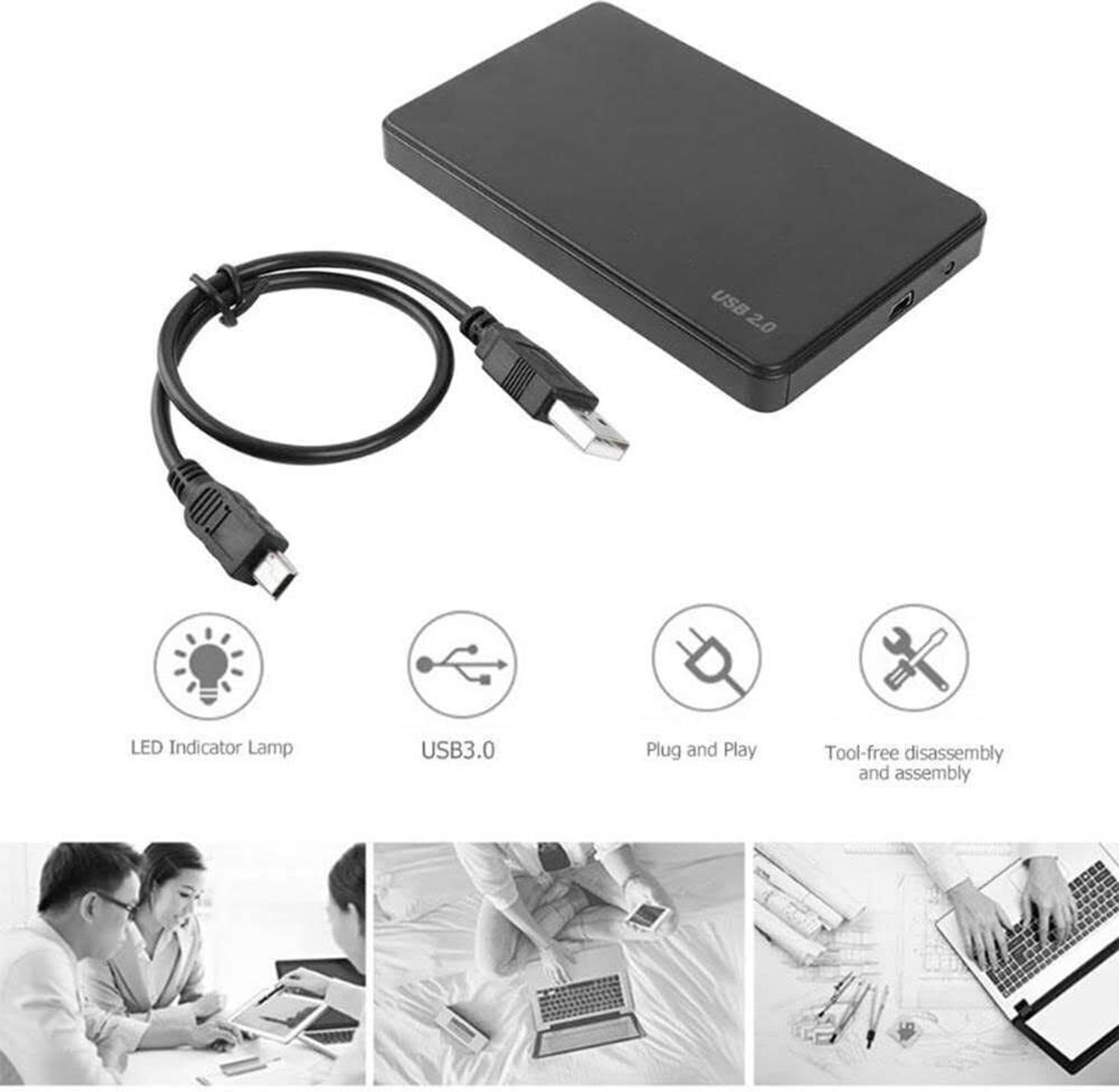 Image of Sancy Hard Drive Enclosure, USB 3.0 SATA 2.5 Inch 2.5 inch Shock Resistant plastic