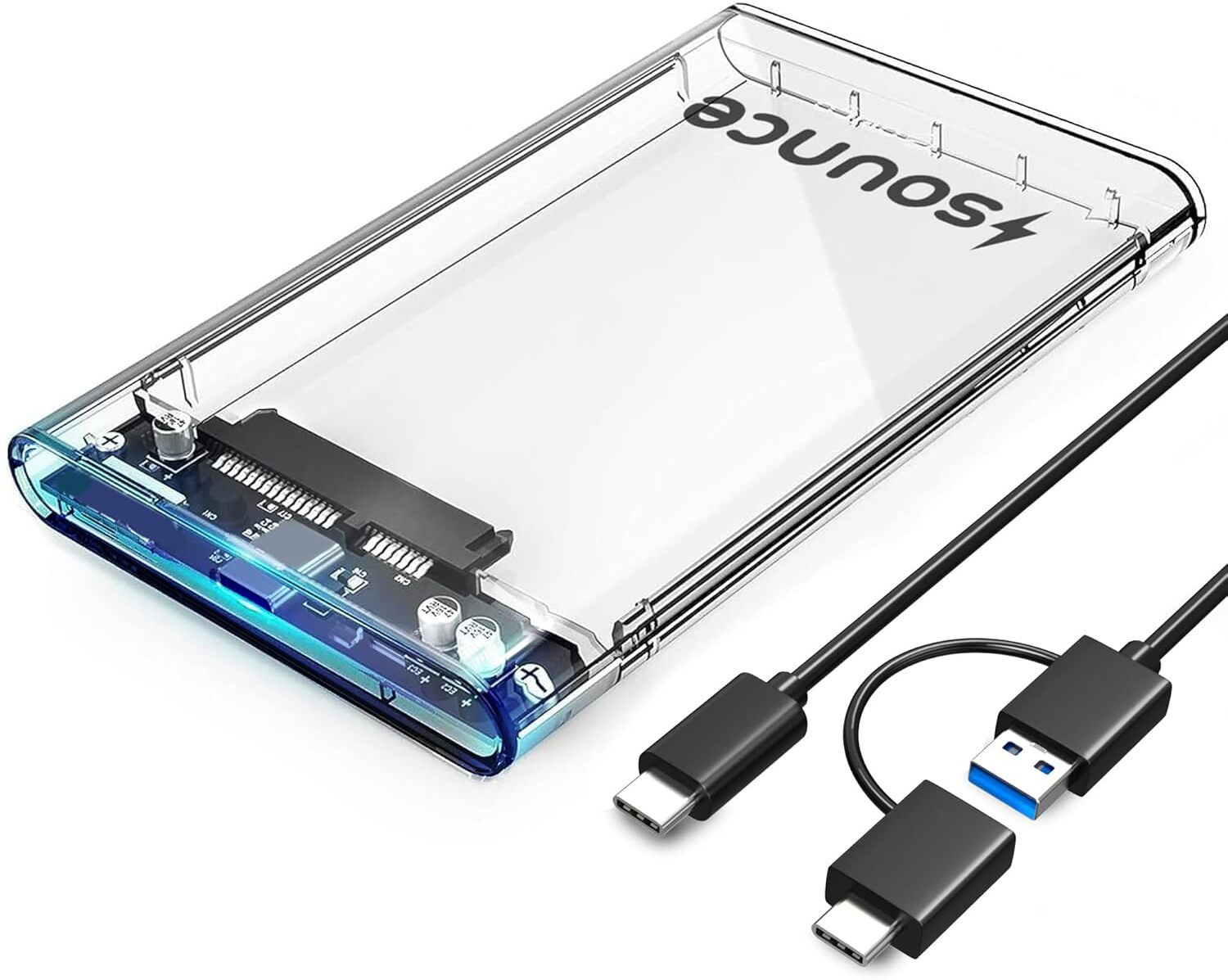 Image of sounce SATA SSD Enclosure Transparent Case, USB Type C 3.1 to SATA Tool 2.5 inch Shock Resistant Water Proof Case