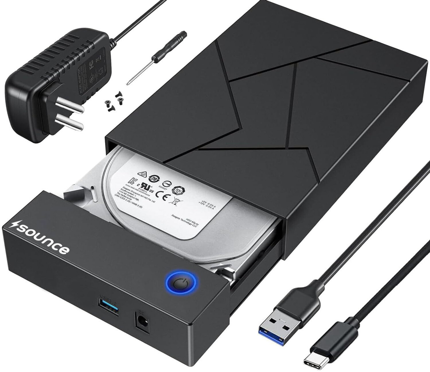 Image of sounce Type-C Hard Drive Enclosure Docking Station for 3.5 /2.5 inch SATA HDD /SSD 16TB+ 2.5 inch Shock Resistant Hard Drive Enclosure, External Hard Drive Docking Station