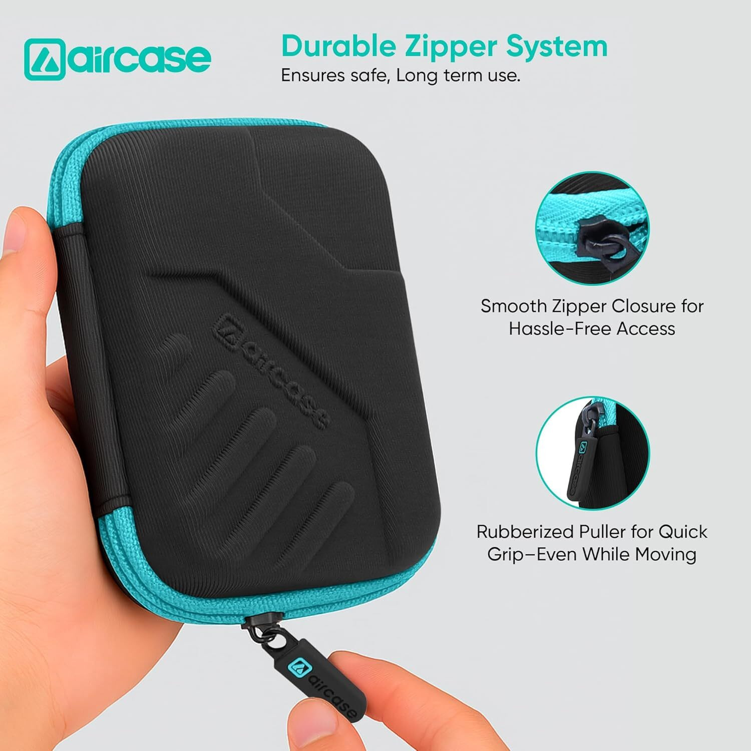 Image of AirCase Hard Drive Case Cover, Travel Pouch, Tech Organizer with Shockproof EVA 2.5 inch Shock Resistant Water Proof Hard Drive Case