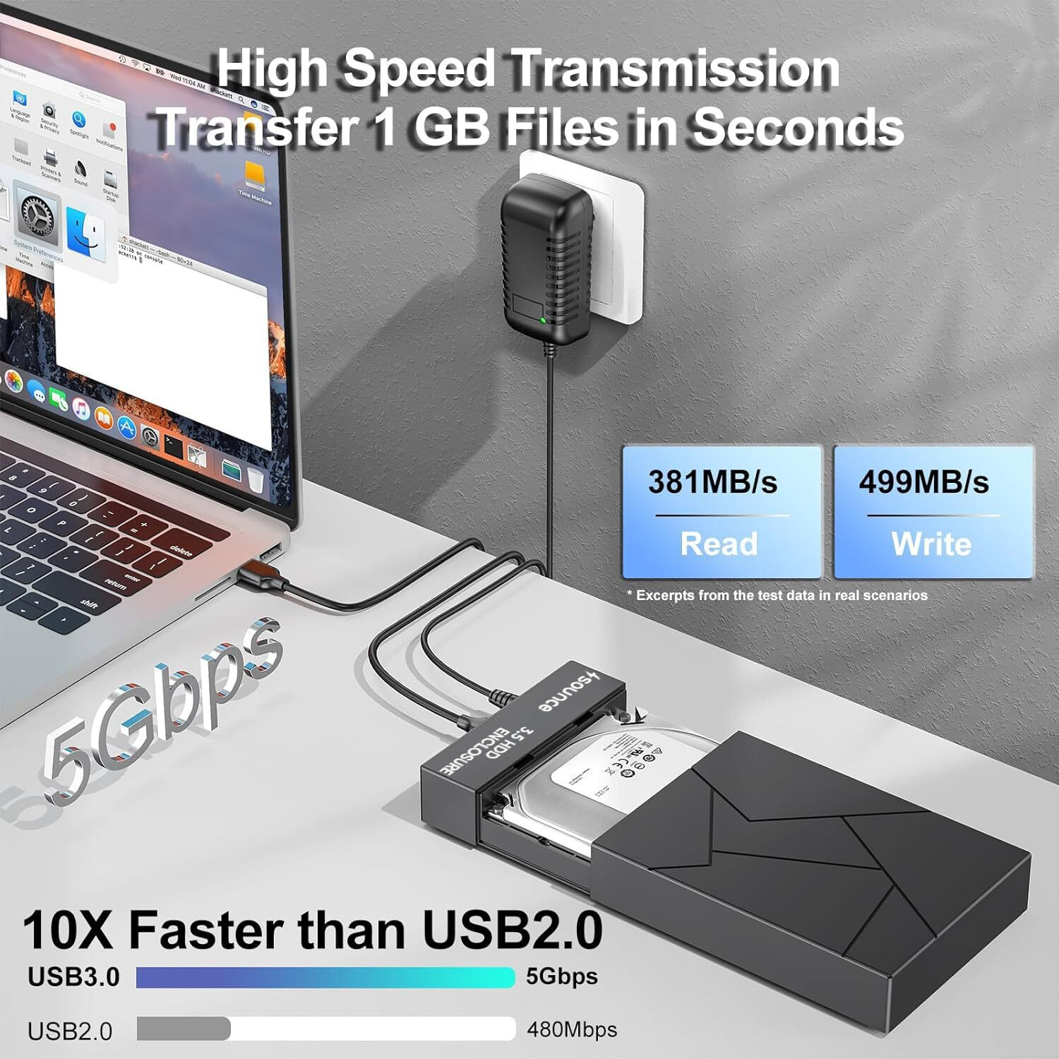 Image of sounce Type-C Hard Drive Enclosure Docking Station for 3.5 /2.5 inch SATA HDD /SSD 16TB+ 2.5 inch Shock Resistant Hard Drive Enclosure, External Hard Drive Docking Station