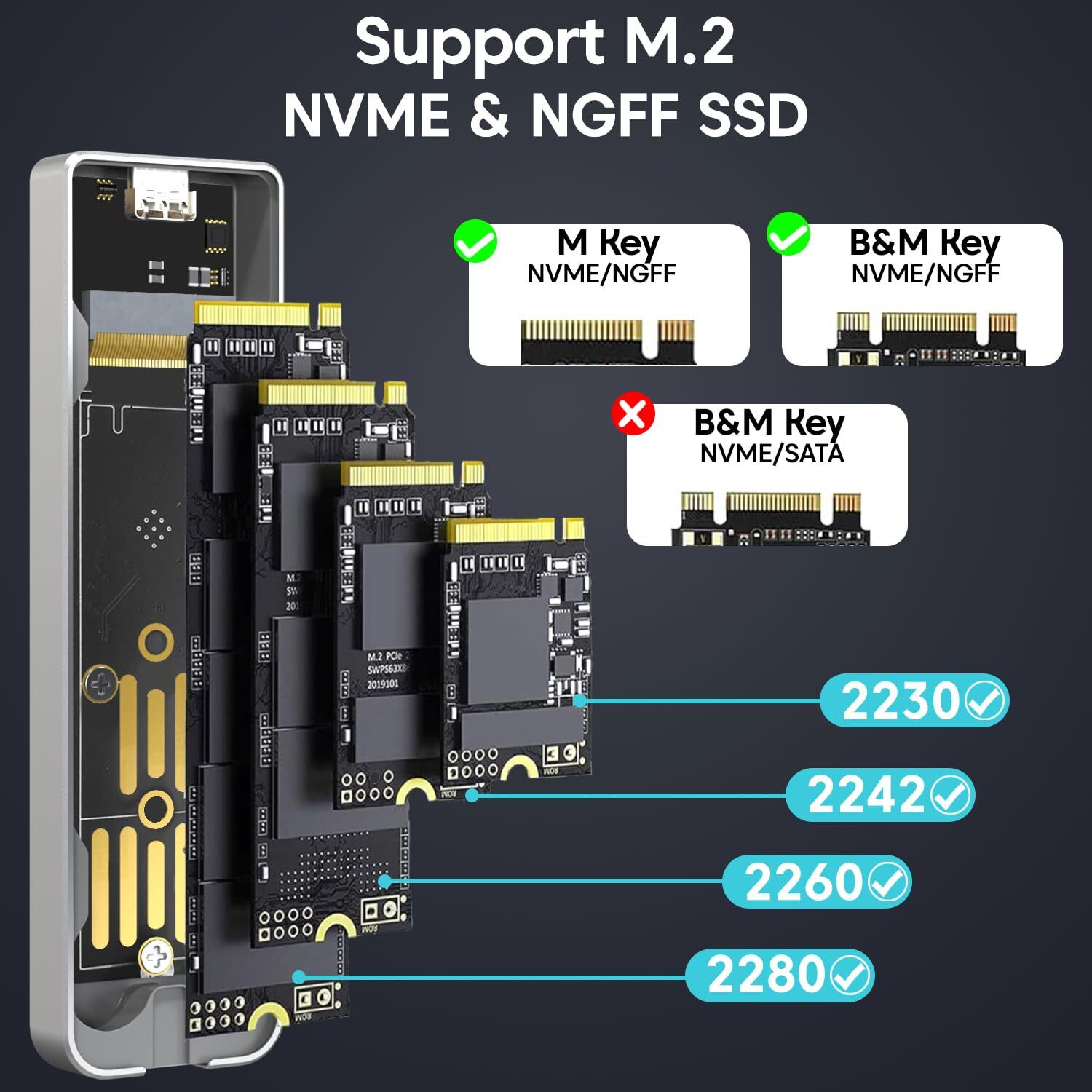 Image of sounce M.2 NVMe /NGFF SSD Enclosure USB 3.1 Gen2 10Gbps Aluminium Case 2.5 inch SSD Enclosure