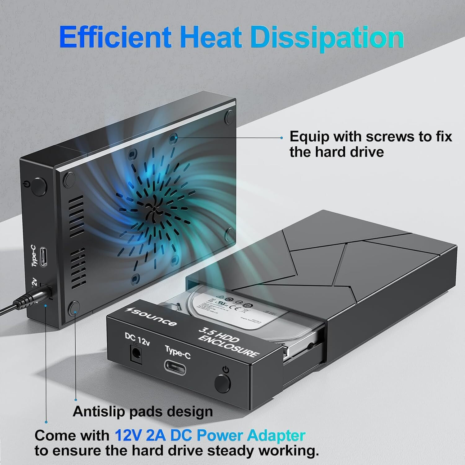 Image of sounce Type-C Hard Drive Enclosure Docking Station for 3.5 /2.5 inch SATA HDD /SSD 16TB+ 2.5 inch Shock Resistant Hard Drive Enclosure, External Hard Drive Docking Station