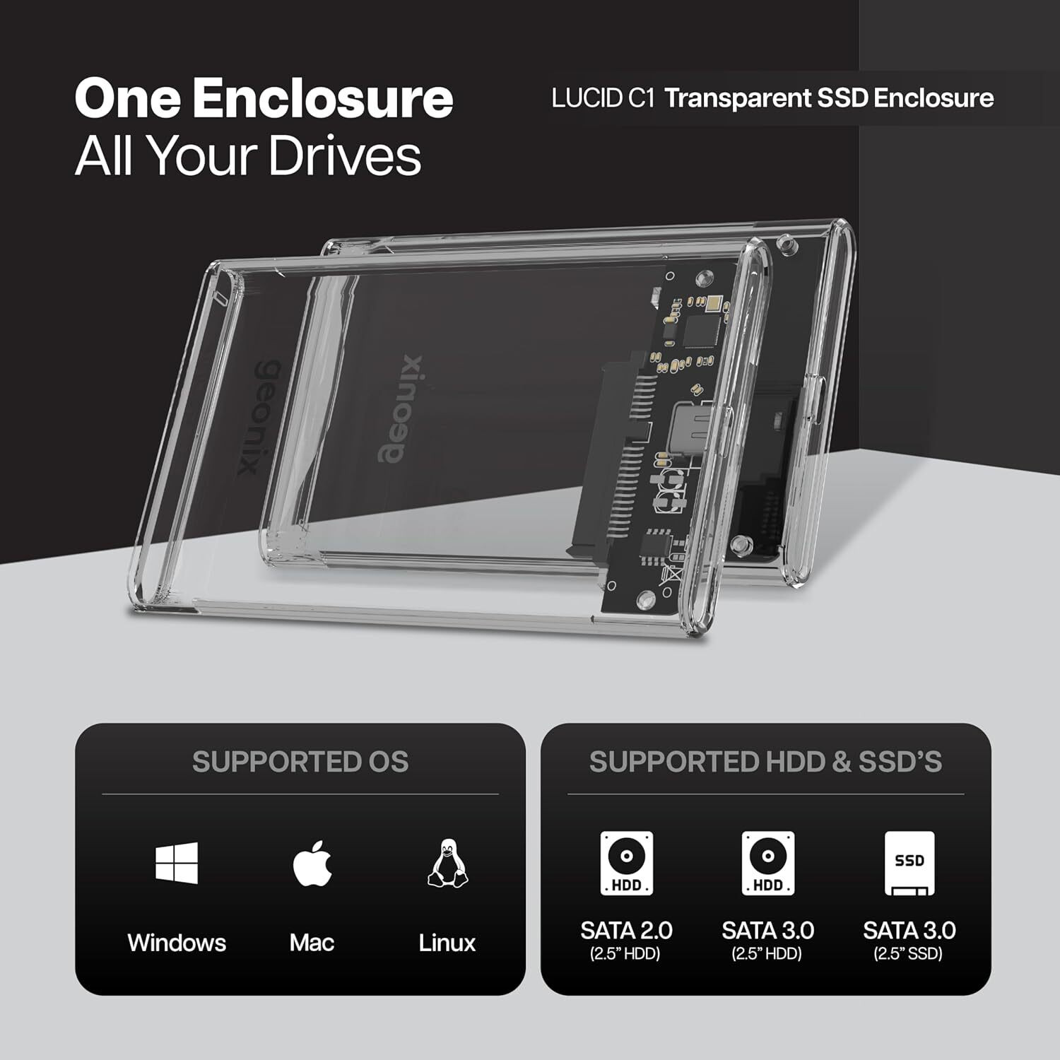 Image of GEONIX LUCID C1 2.5 inch Shock Resistant 2.5-inch SATA External Enclosure