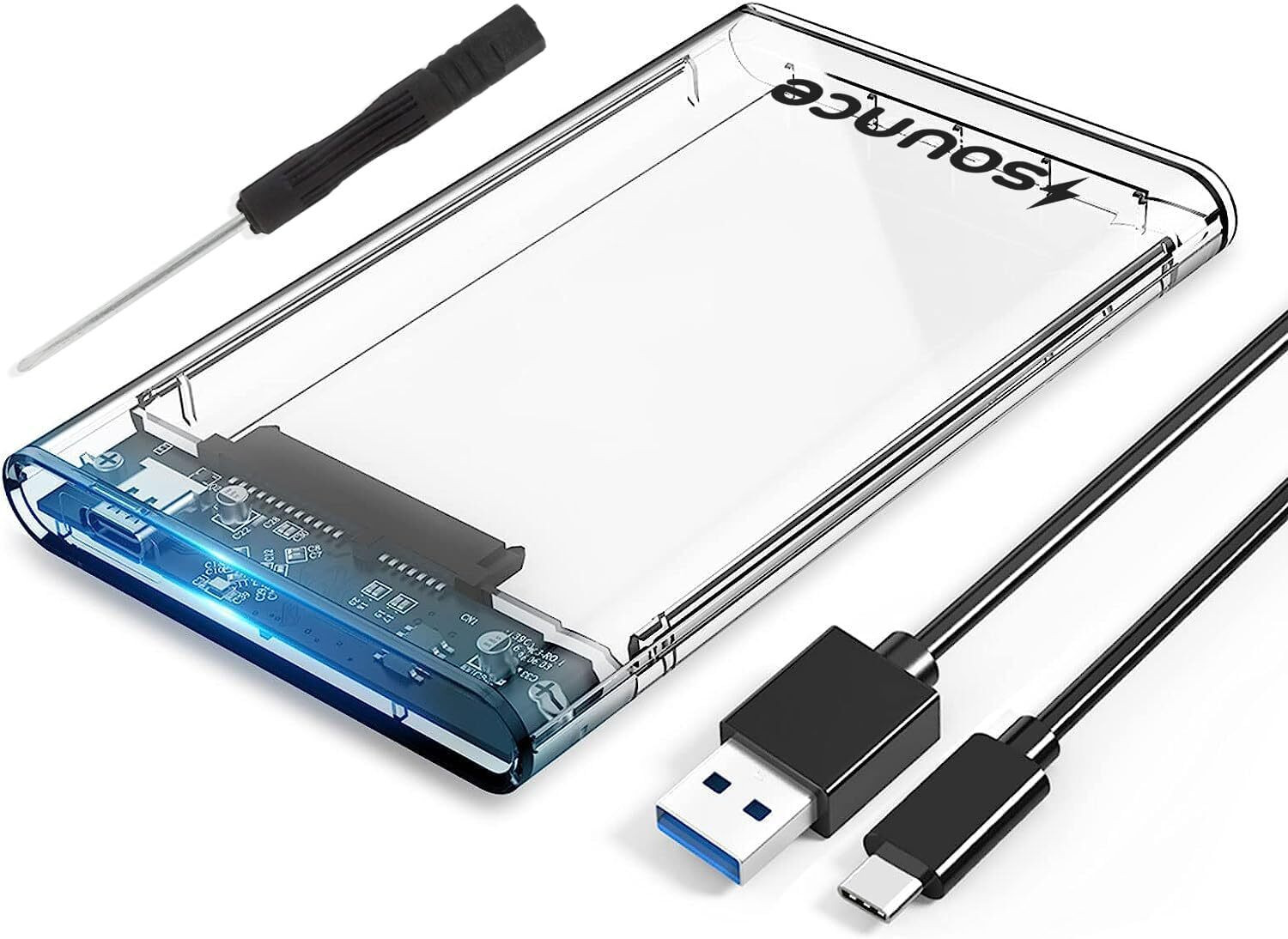Image of sounce 2.5 inch SATA SSD Enclosure Case USB-C 3.1, Tool-Free, 6Gbps, Up to 1TB 2.5 inch Shock Resistant SSD Enclosure