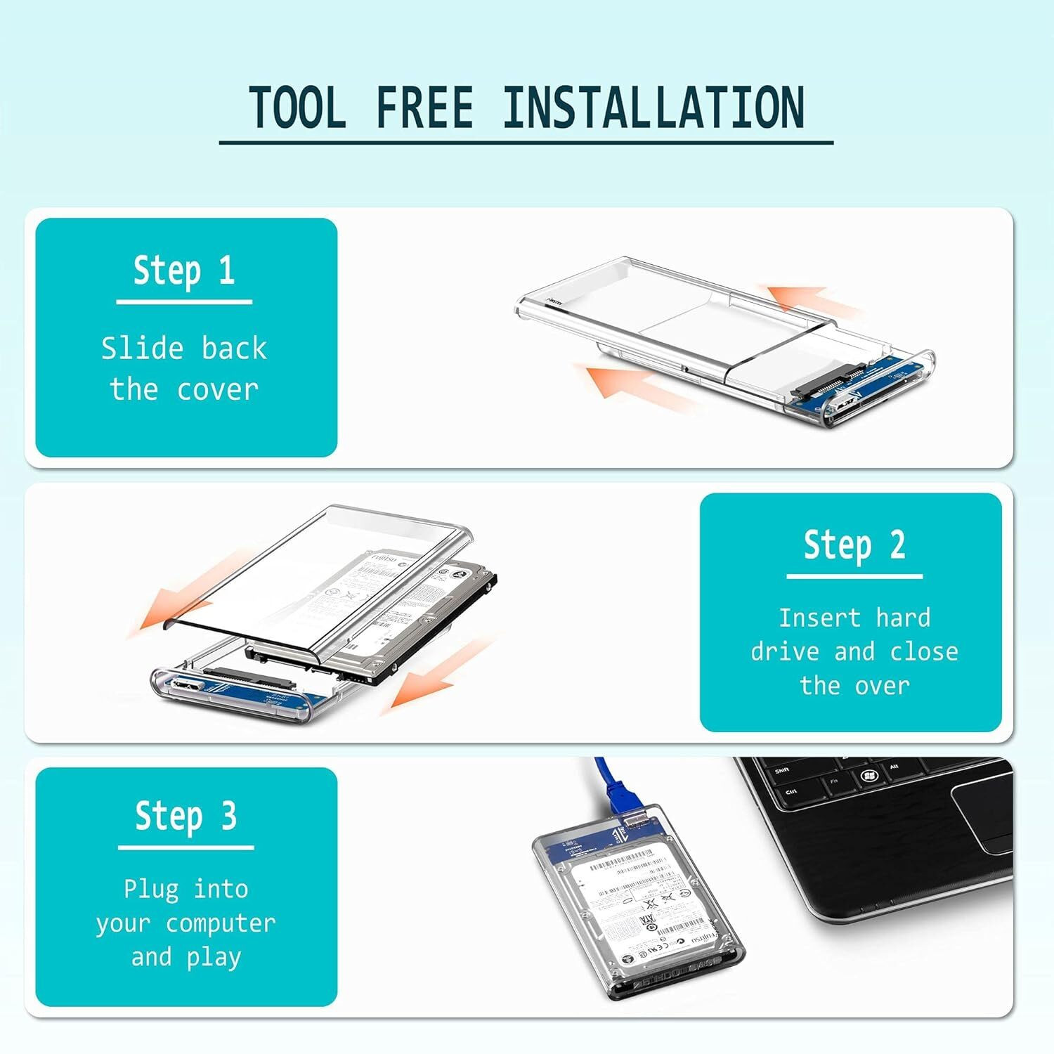 Image of Carecase 2.5 inch SATA Casing USB 3.0 - Portable External Hdd /SSD Transparent Case Cover 2.5 inch 2.5 INCH SATA CASING (For 2.5 inch laptop hdd /ssd, Transperent)
