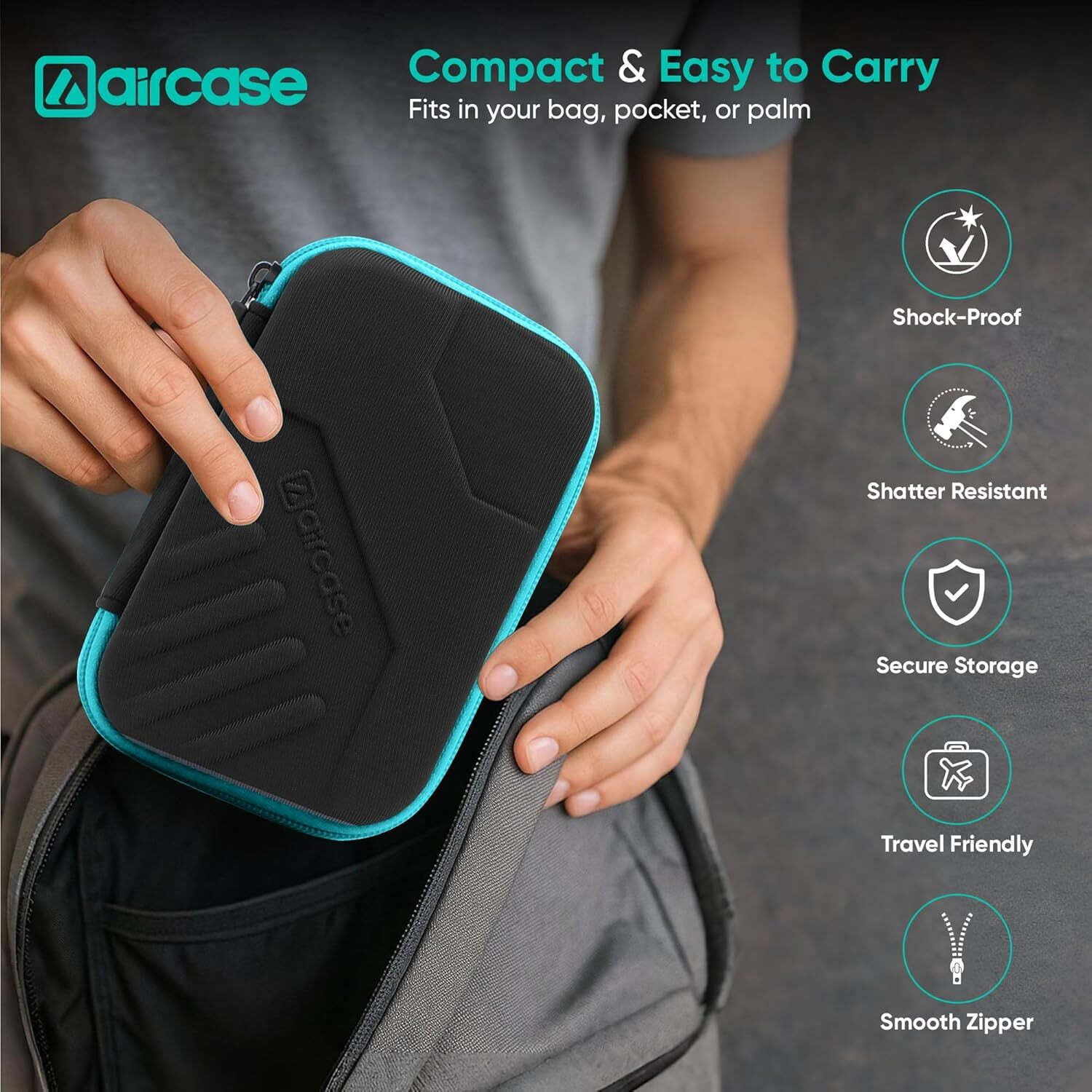 Image of AirCase Hard Drive Case Cover, Travel Pouch, Tech Organizer with Shockproof EVA 2.5 inch Shock Resistant Water Proof Hard Drive Case