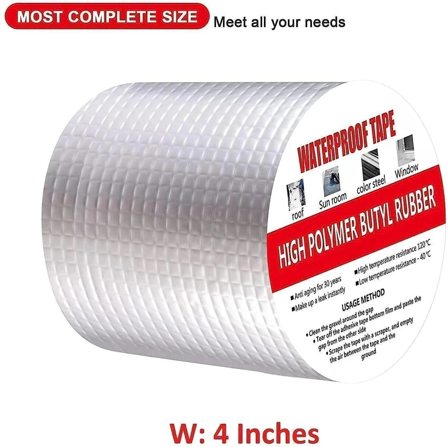 Image of XAMA 4 Inch Super Strong Adhesive Waterproof Tape Suitable for Roof water Leakage, 5 m Butyl Tape