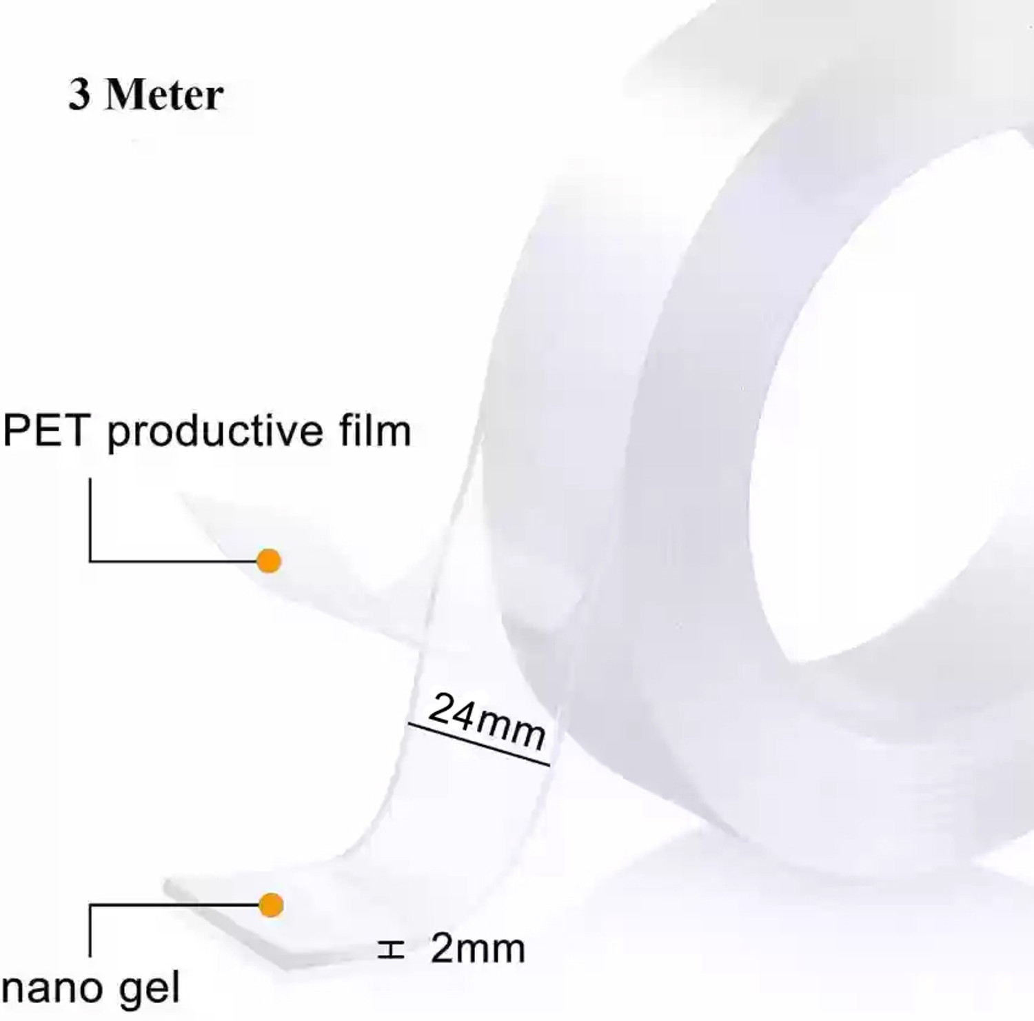 Image of Dfix 3 Meter, 2mm Multipurpose Double Sided Tape Heavy Duty - Adhesive Silicone Tape Double Sided Nano tape (Manual)