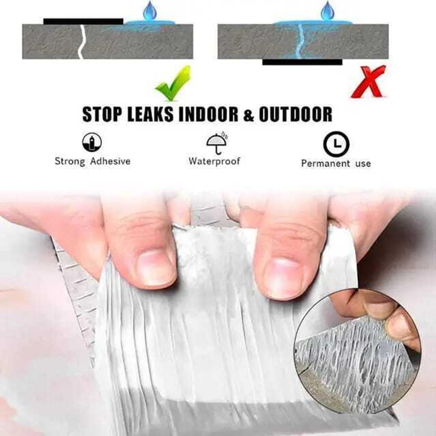 Image of SIDGO Super Waterproof Tape For Leakage Repair Pipe Duct Adhesive Sealant Heavy Tape 5 m Butyl Tape (Silver Pack of 1)