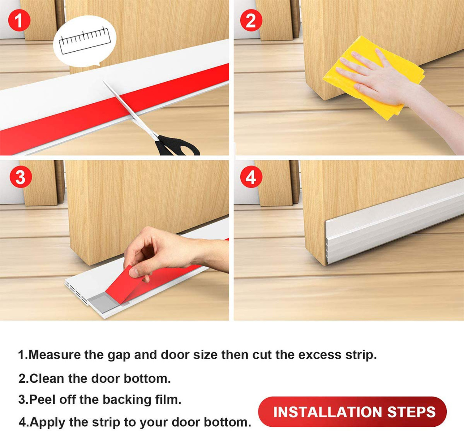 Image of Bellveen Door Gap Sealing Strip, Dust Insulation Weather Stripping Strip Tape 1M Floor Mounted Door Stopper