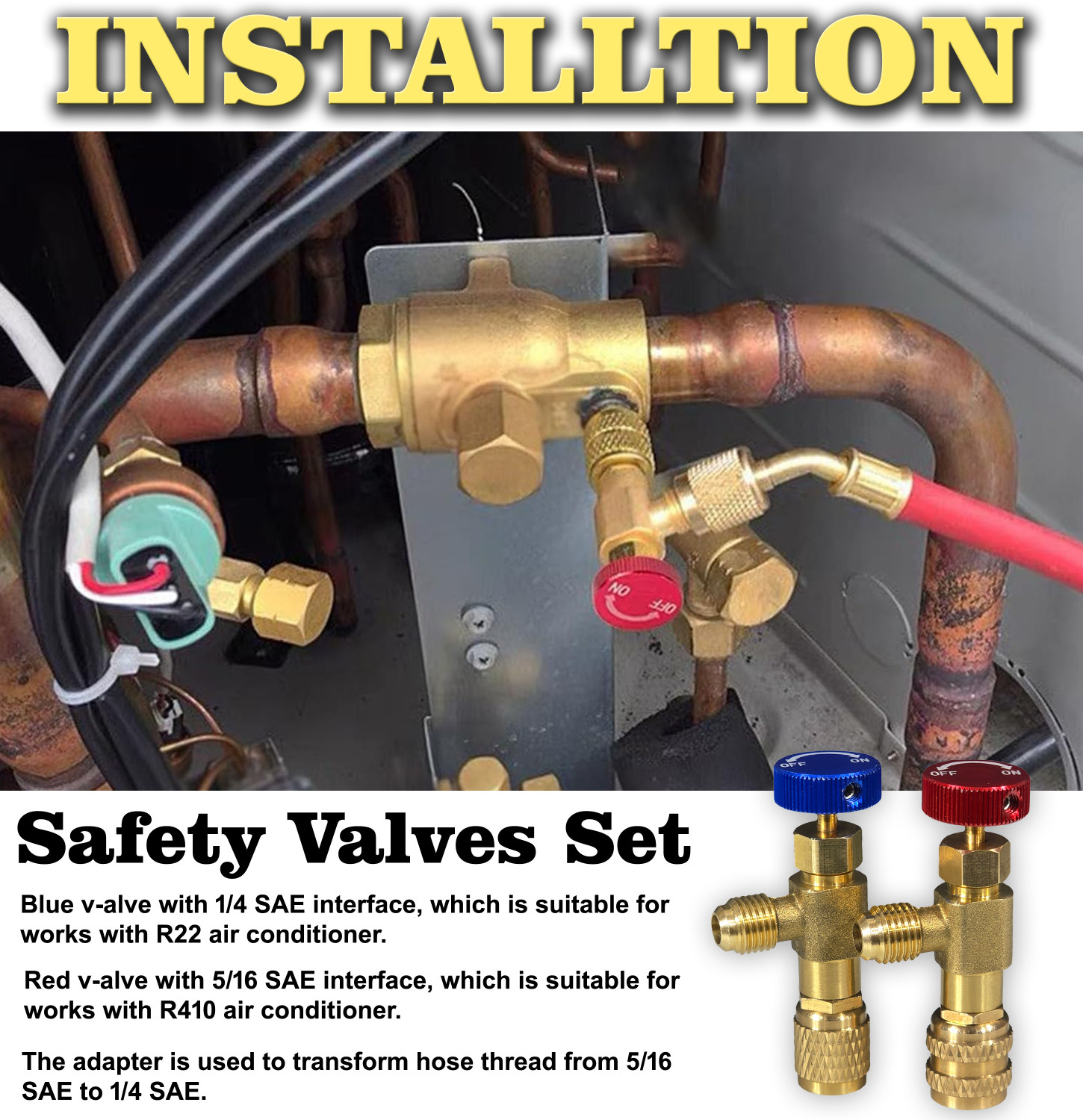 Image of Digital Craft R22 /R134 /R410 Refrigerant Safety Valve Adapter with Flow Control for AC HVAC Use Ball Valves