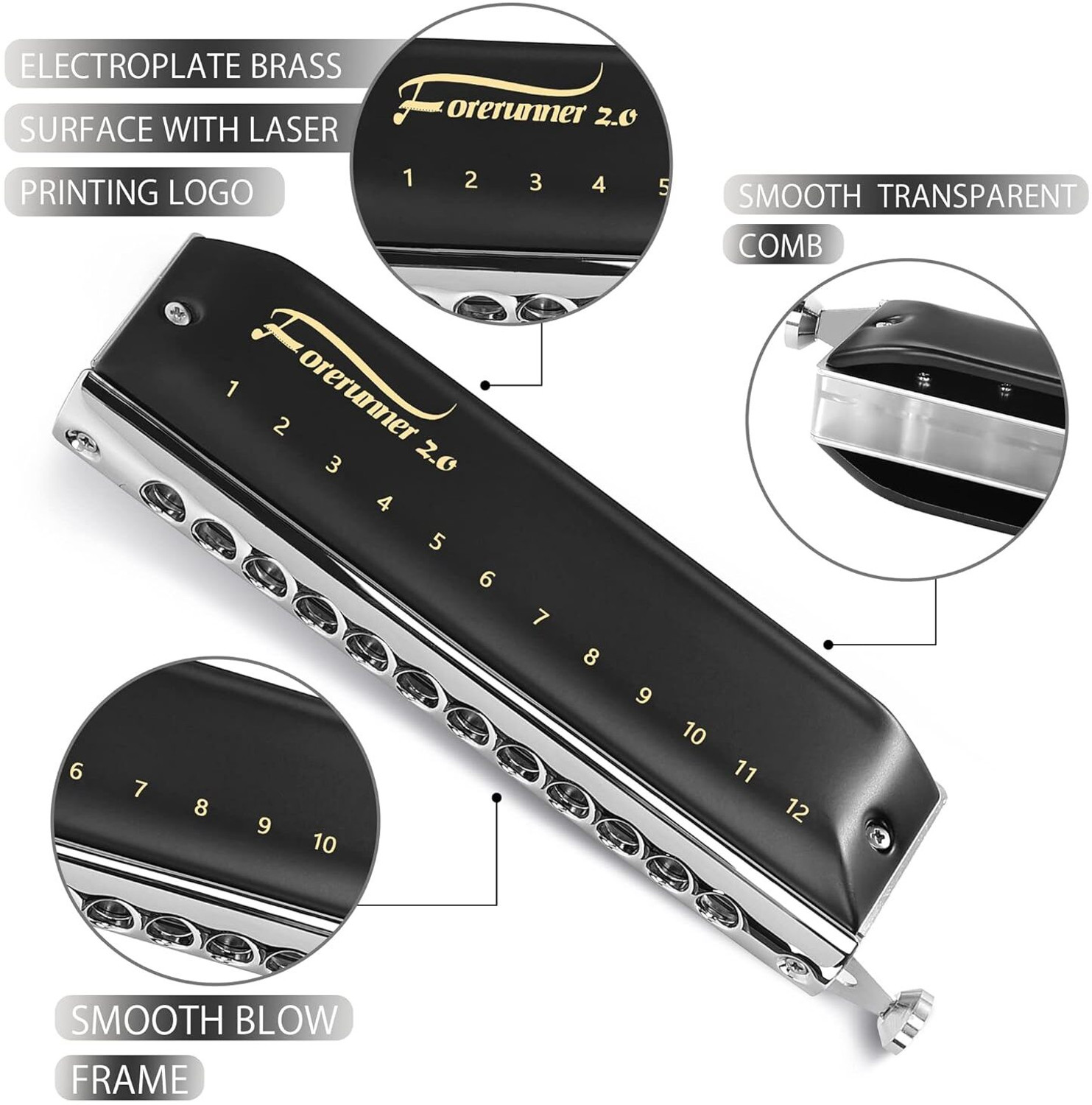 Image of Eeast top Updated FORERUNNER 2.0 without valves Chromatic Harmonica 12-Hole 48 Tones C Key