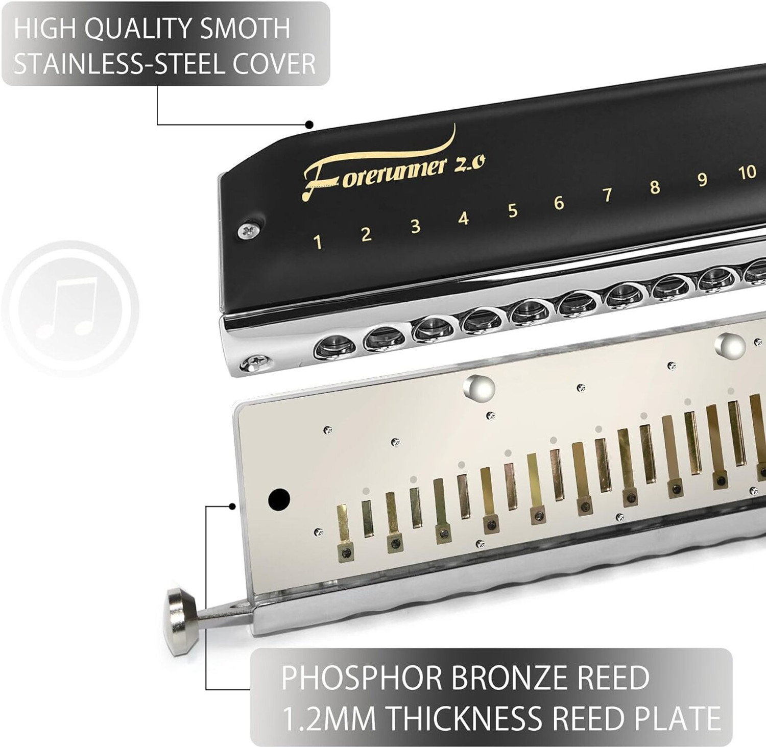 Image of Eeast top Updated FORERUNNER 2.0 without valves Chromatic Harmonica 12-Hole 48 Tones C Key